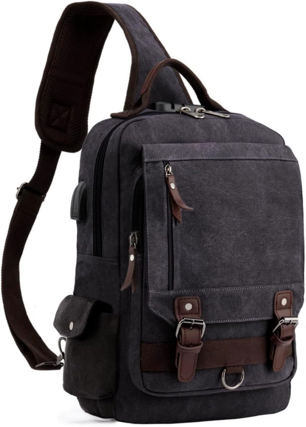 Leaper Canvas Messenger Bag Sling Bag Cross Body Bag Shoulder Bag Black, L