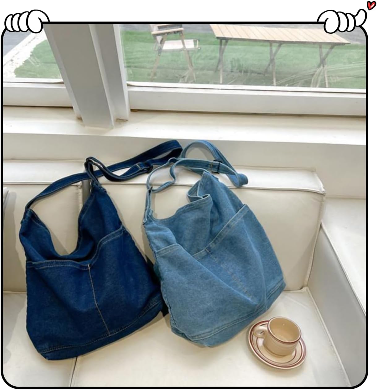 Leaper Women's Hobo Handbags Denim Shoulder Bag Lightweight Retro Travel Crossbody Handbag for Women