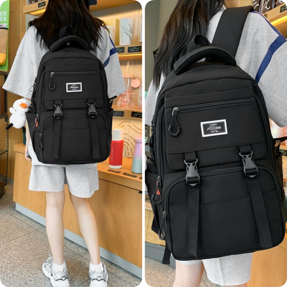 Leaper Water-resistant Laptop Backpacks Lightweight Shoulder Bag for Men Women Casual Daypack Black