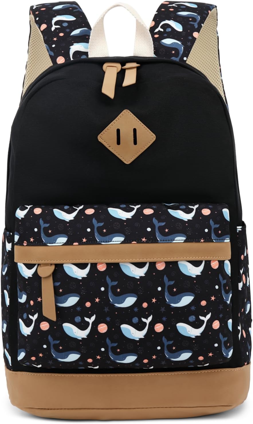 Leaper Girls Cute Floral Canvas Backpack Laptop Backpack Casual Shoulder Bag Satchel Daypack Black