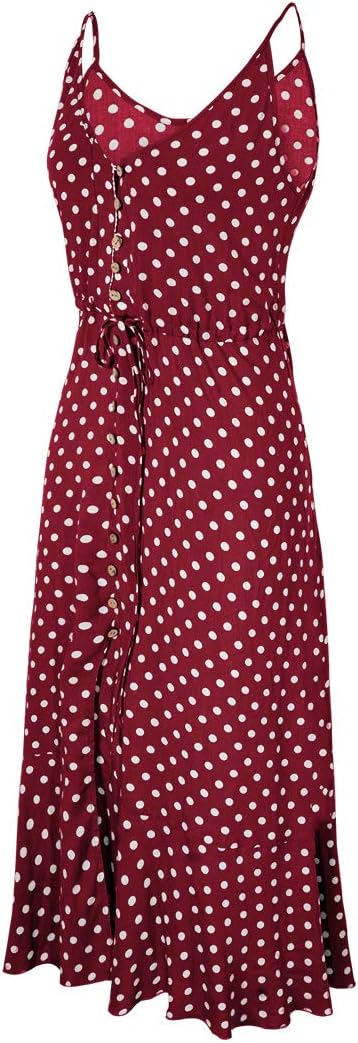 BROVAVE Women's 2024 Summer Casual Boho Sundress Polka Dot Spaghetti Strap V Neck Flowy Midi Dresses