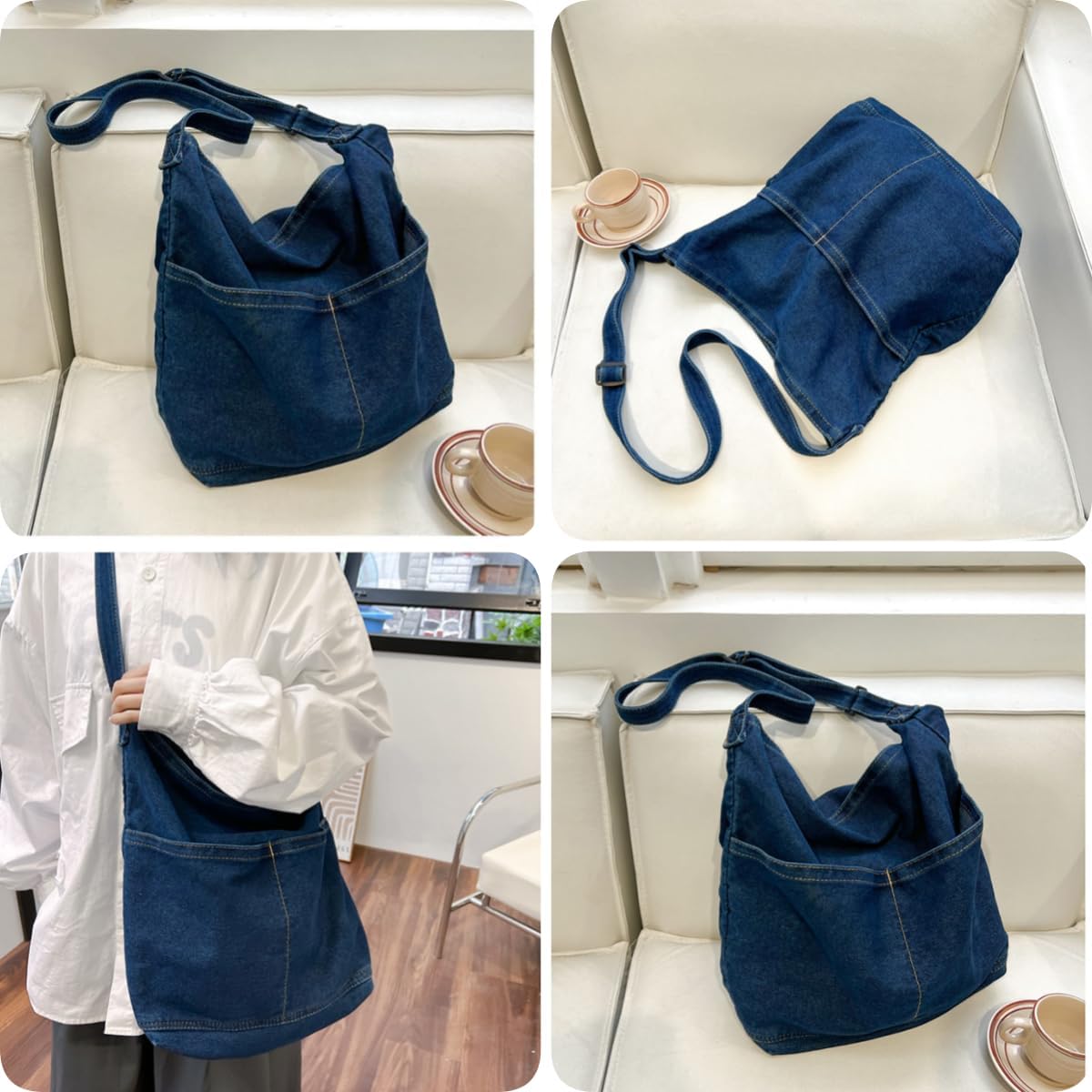 Leaper Women's Hobo Handbags Denim Shoulder Bag Lightweight Retro Travel Crossbody Handbag for Women