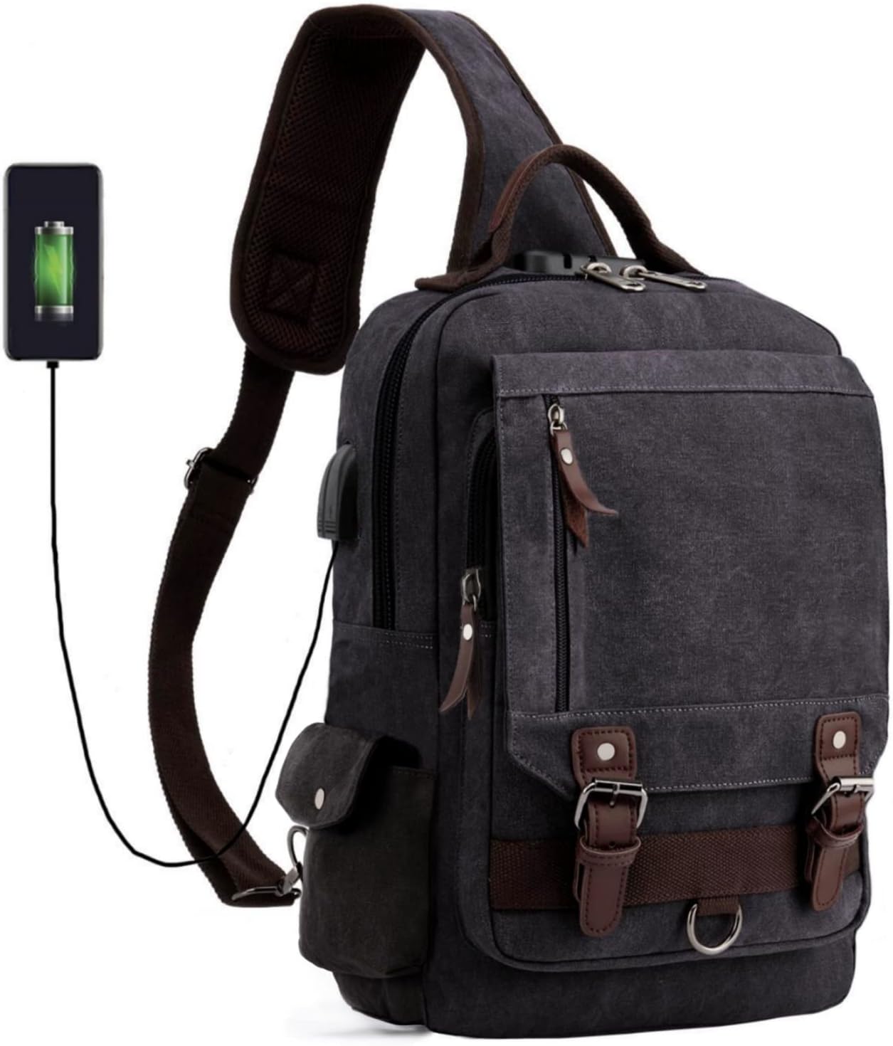 Leaper Canvas Messenger Bag Sling Bag Cross Body Bag Shoulder Bag Black, L