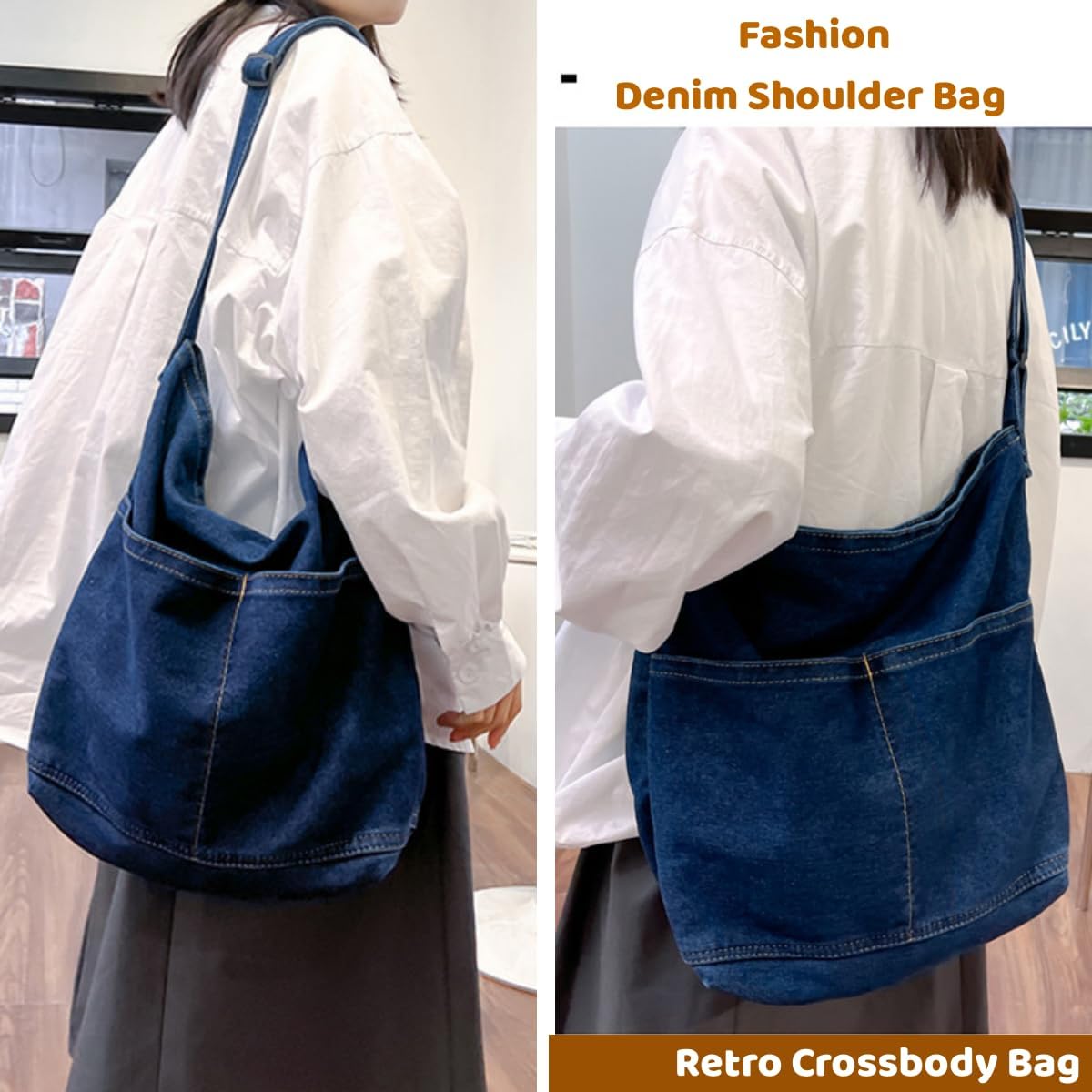 Leaper Women's Hobo Handbags Denim Shoulder Bag Lightweight Retro Travel Crossbody Handbag for Women