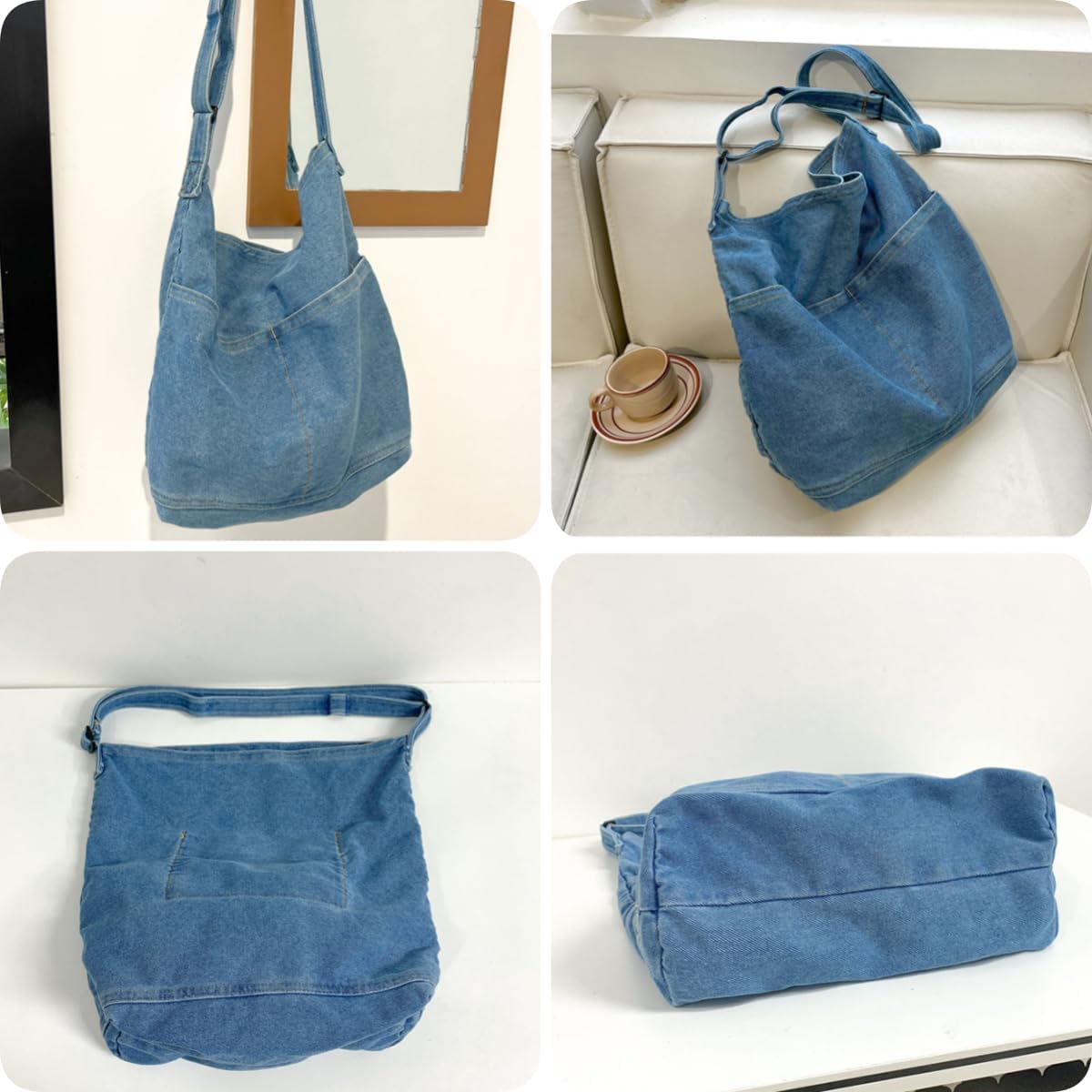 Leaper Women's Hobo Handbags Denim Shoulder Bag Lightweight Retro Travel Crossbody Handbag for Women