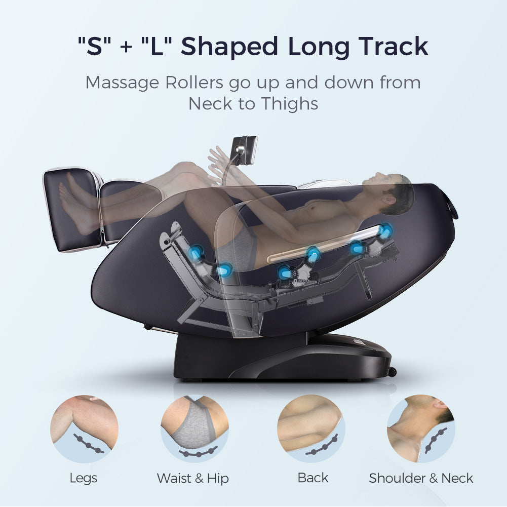 BOSSCARE Massage Chair Zero Gravity Assembled Full Body Airbag Human Touch Massage Chair with Body Scan Heat LED Touch Screen Blue+Gray