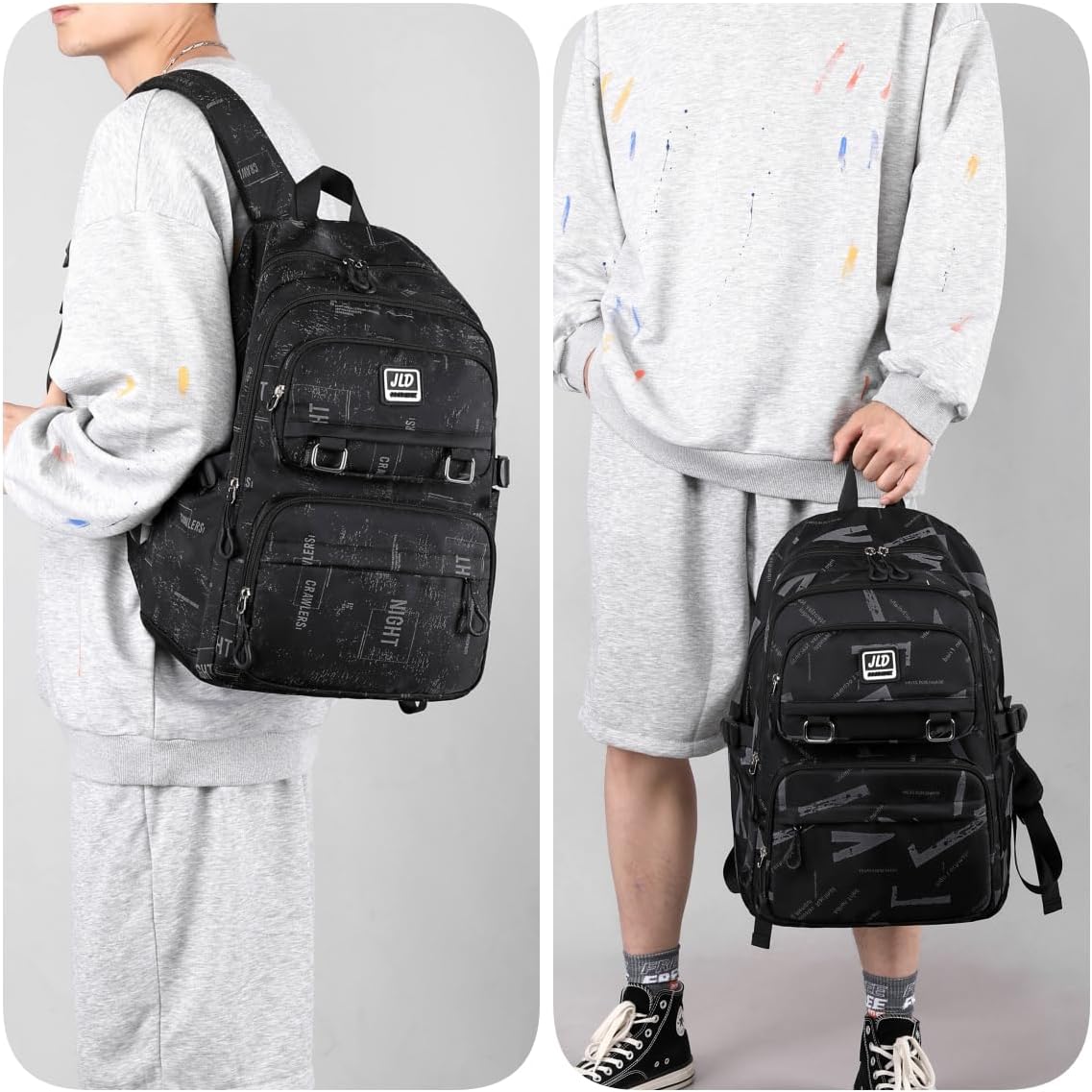 Leaper Water-resistant Laptop Backpacks Lightweight Shoulder Bag for Men Women Casual Daypack Black