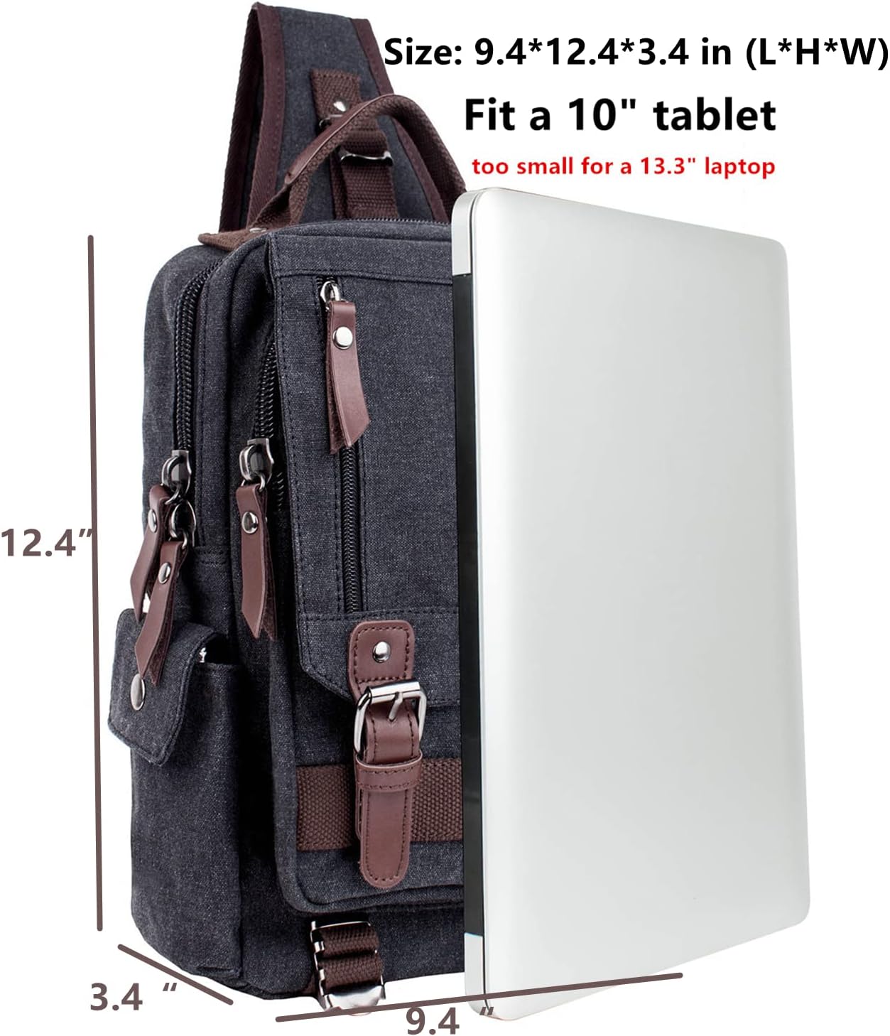 Leaper Canvas Messenger Bag Sling Bag Cross Body Bag Shoulder Bag Black, L