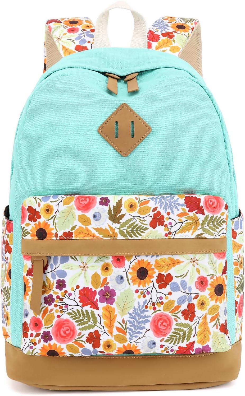 Leaper Girls Cute Floral Canvas Backpack Laptop Backpack Casual Shoulder Bag Satchel Daypack Black