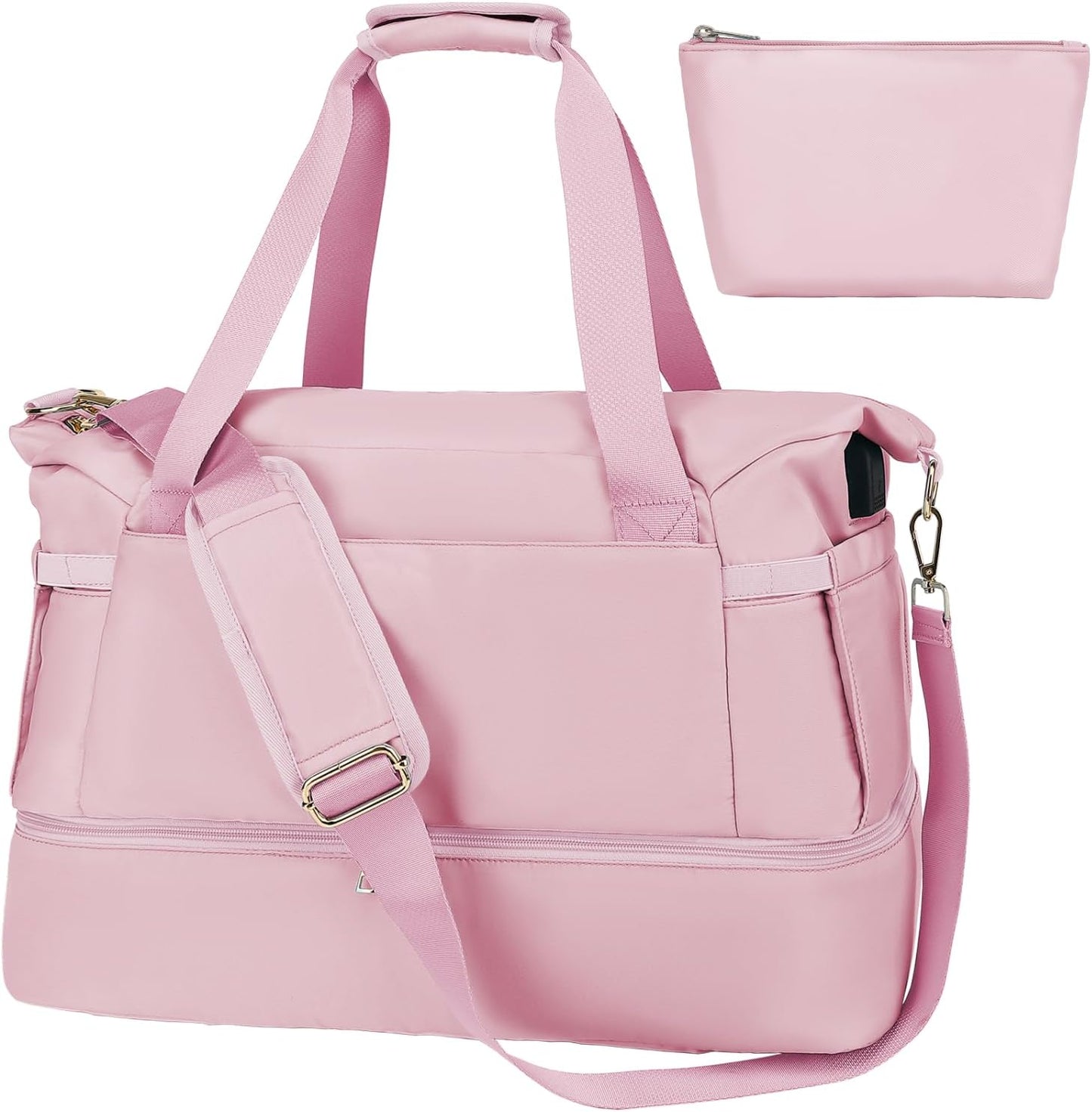 Leaper Sports Duffel Bag with USB Charging Port, Travel Duffle Bag Weekender Overnight Bag, Gym Bag for Women with Wet Pocket and Shoes Compartment, Yoga Crossbody Bag Handbag Beige