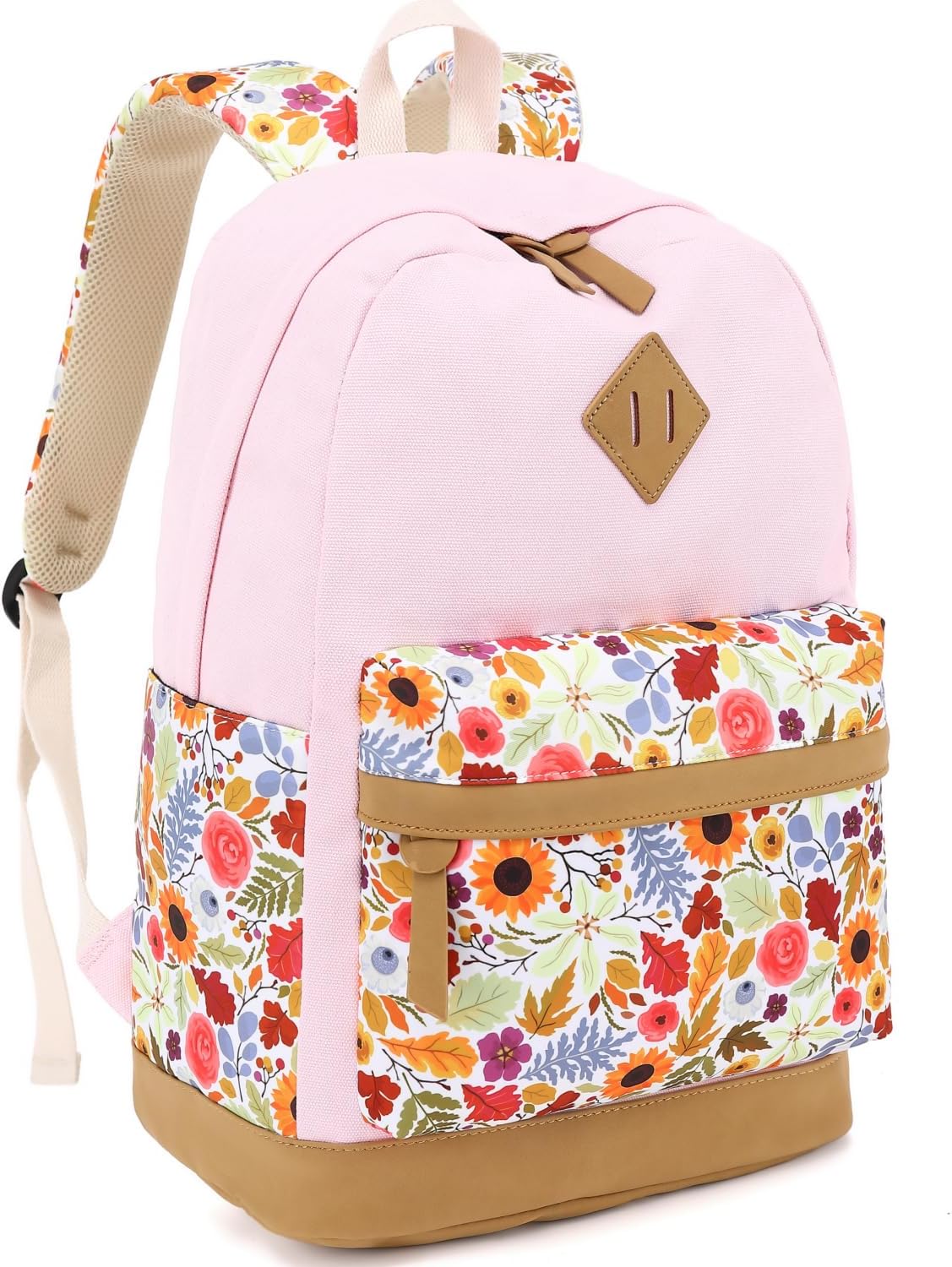 Leaper Girls Cute Floral Canvas Backpack Laptop Backpack Casual Shoulder Bag Satchel Daypack Black