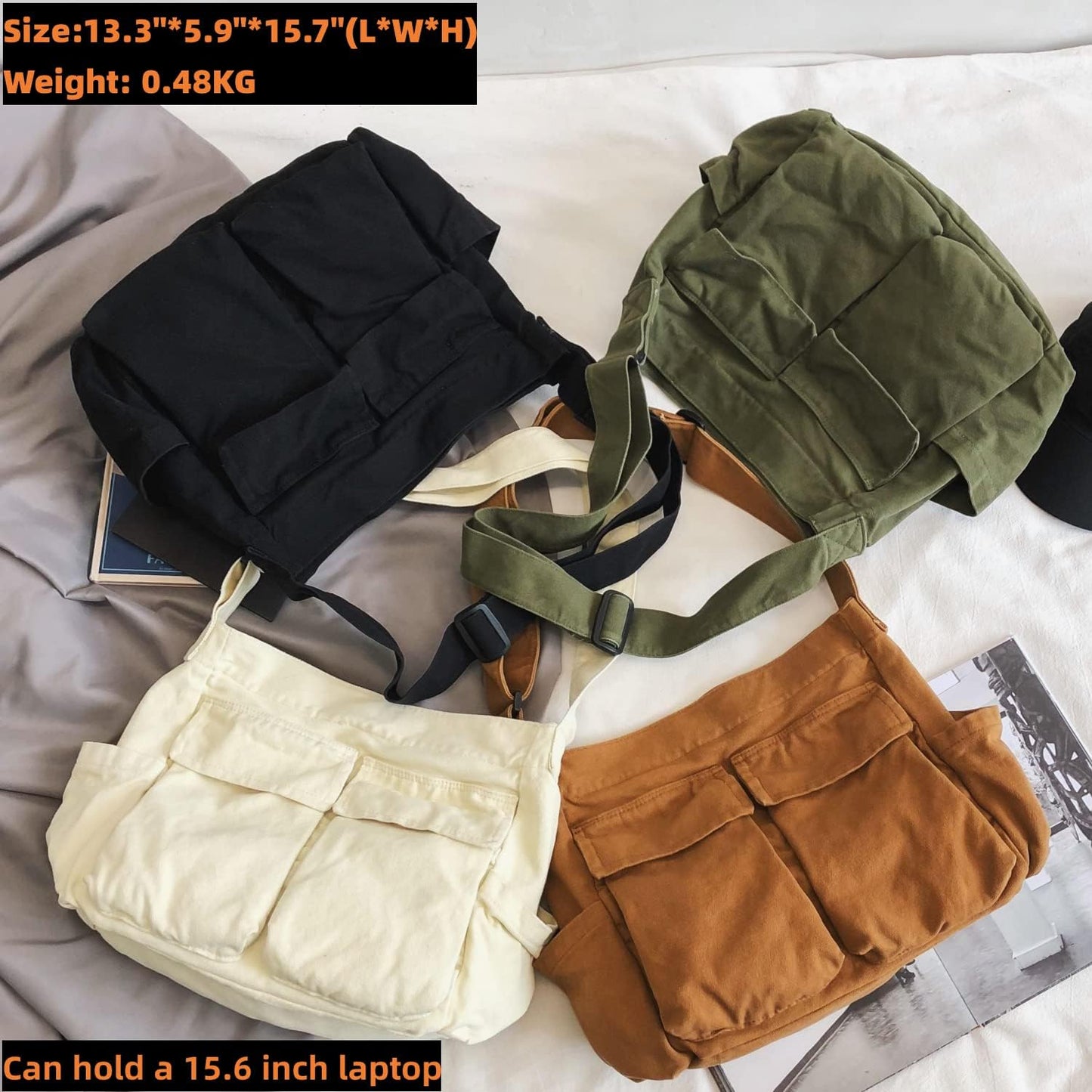 Leaper Canvas Hobo Crossbody Handbag for Women and Men Shoulder Bag Casual Tote Bag