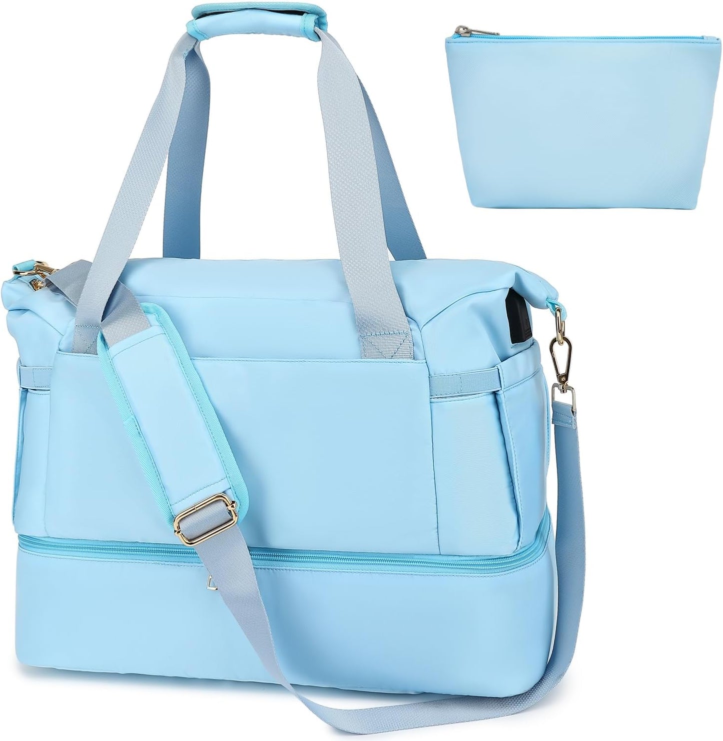 Leaper Sports Duffel Bag with USB Charging Port, Travel Duffle Bag Weekender Overnight Bag, Gym Bag for Women with Wet Pocket and Shoes Compartment, Yoga Crossbody Bag Handbag Beige