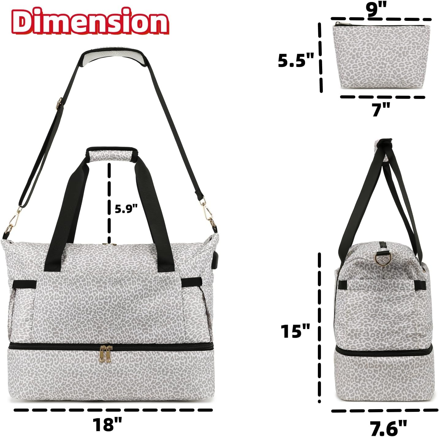 Leaper Sports Duffel Bag with USB Charging Port, Travel Duffle Bag Weekender Overnight Bag, Gym Bag for Women with Wet Pocket and Shoes Compartment, Yoga Crossbody Bag Handbag Beige