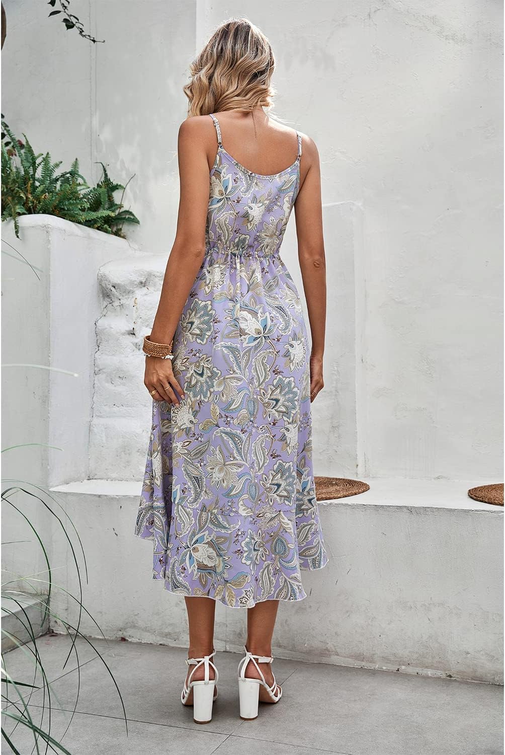 BROVAVE Women's 2024 Summer Casual Boho Sundress Polka Dot Spaghetti Strap V Neck Flowy Midi Dresses