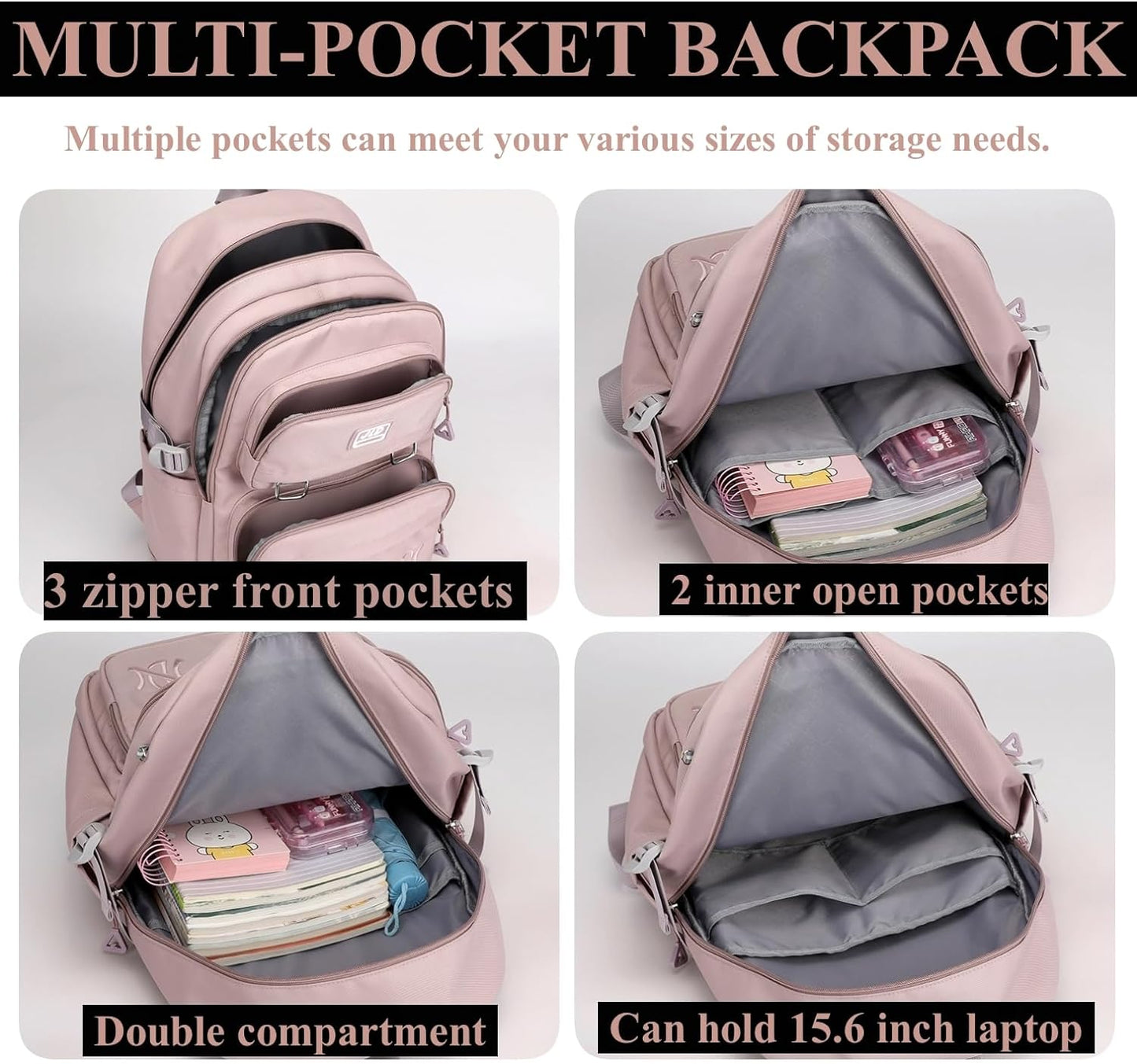Leaper Water-resistant Laptop Backpacks Lightweight Shoulder Bag for Men Women Casual Daypack Black