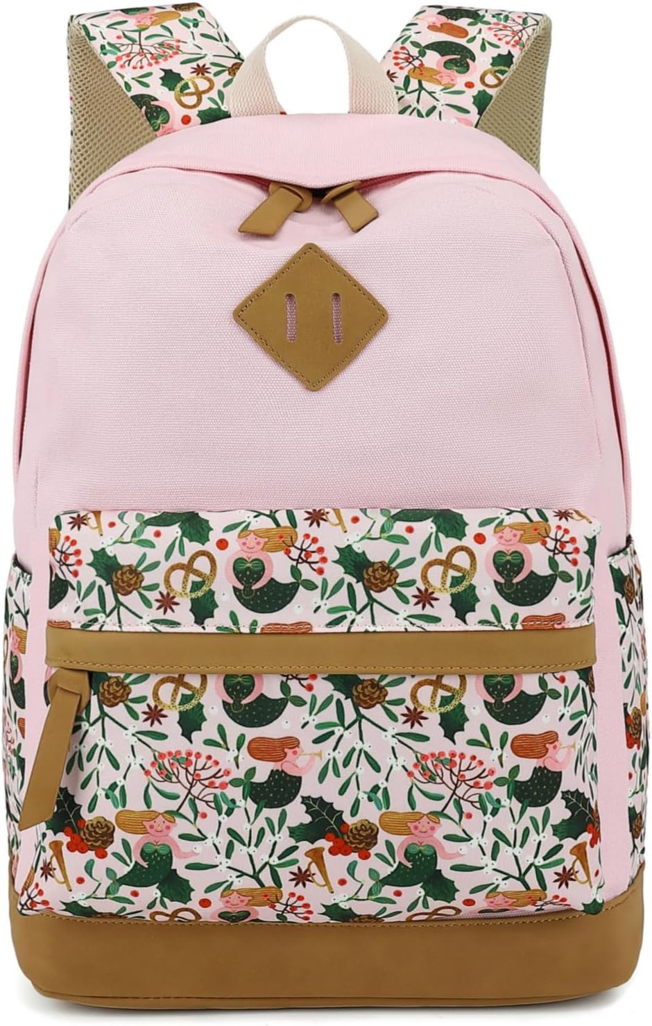 Leaper Girls Cute Floral Canvas Backpack Laptop Backpack Casual Shoulder Bag Satchel Daypack Black