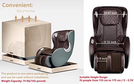 BOSSCARE Small Massage Chairs SL Track Full Body Massage Recliner, Shiatsu Recliner, Space-Saving Design, Zero Gravity, Bluetooth Speaker
