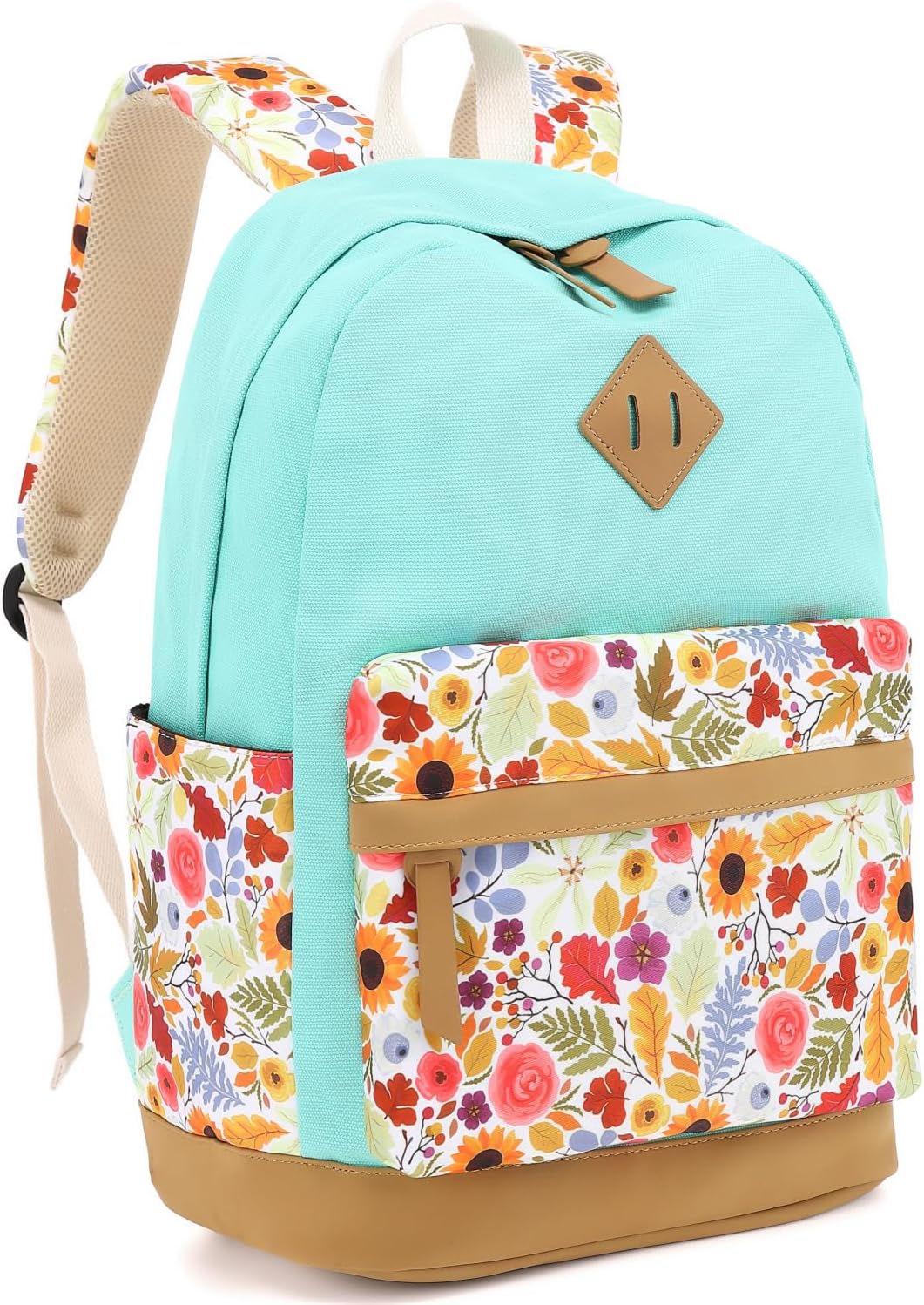 Leaper Girls Cute Floral Canvas Backpack Laptop Backpack Casual Shoulder Bag Satchel Daypack Black