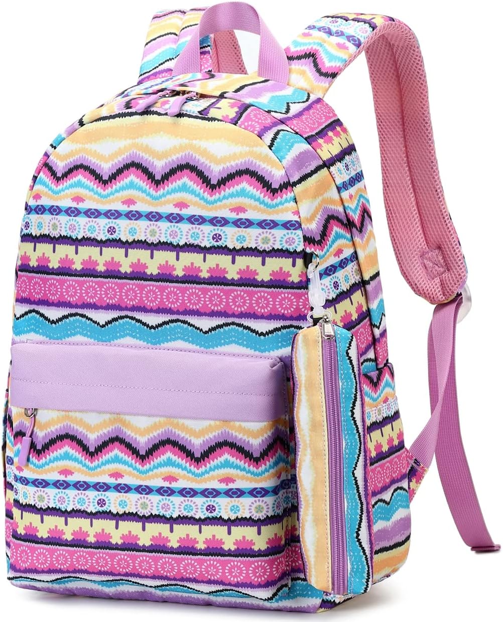 Leaper Geometric Stripe Laptop Backpack Bag Lunch Bag Pencil Bag Set (Black-2116-3)