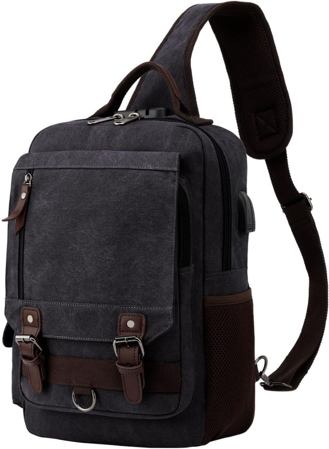 Leaper Canvas Messenger Bag Sling Bag Cross Body Bag Shoulder Bag Black, L