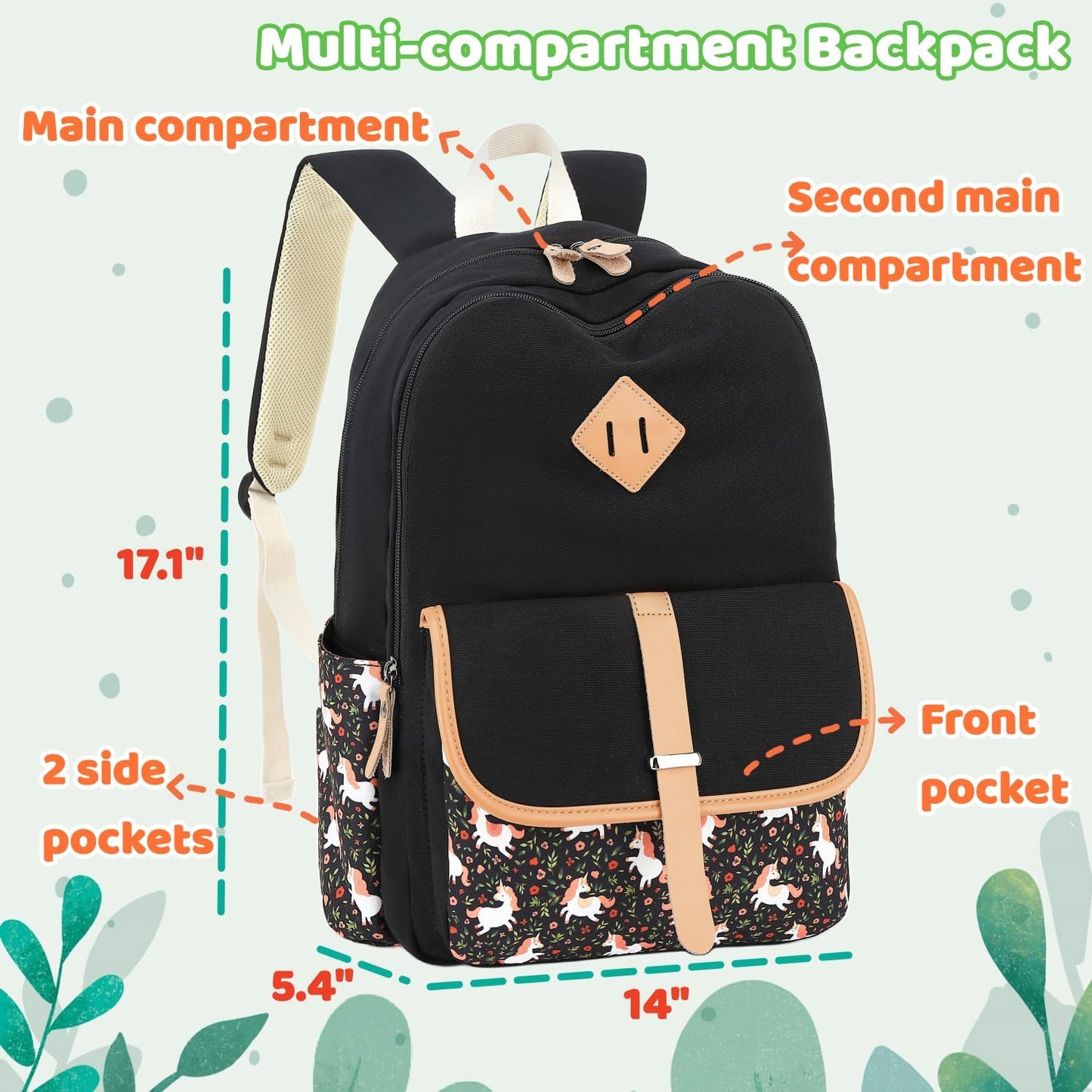 Leaper Canvas School Backpack for Girls Laptop Bag Travel Bag Bookbag Daypack
