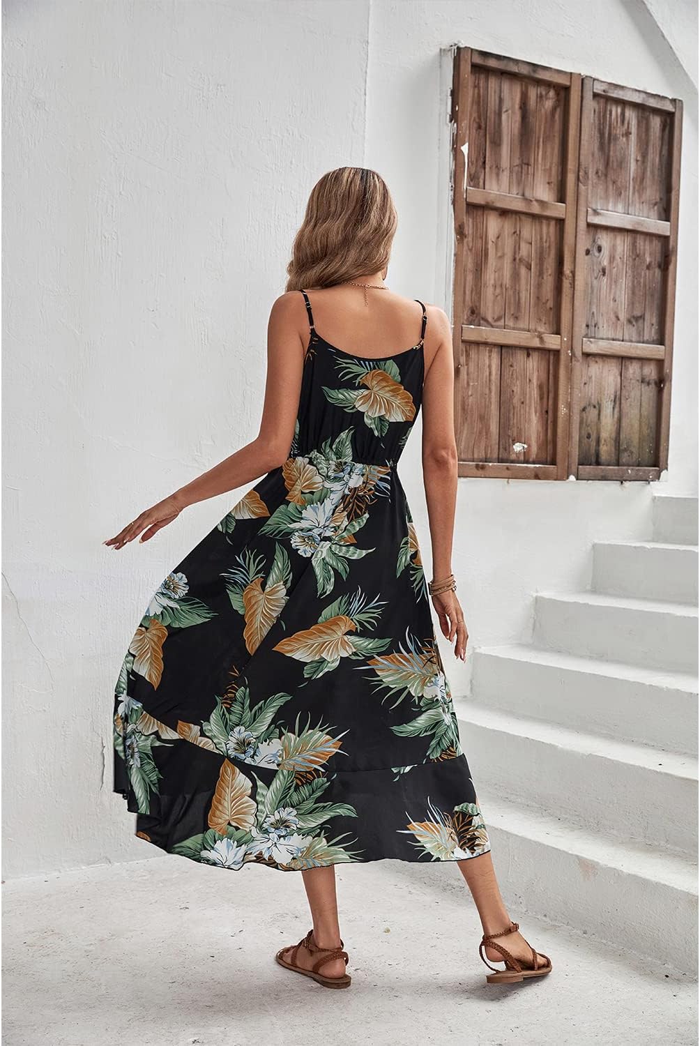 BROVAVE Women's 2024 Summer Casual Boho Sundress Polka Dot Spaghetti Strap V Neck Flowy Midi Dresses