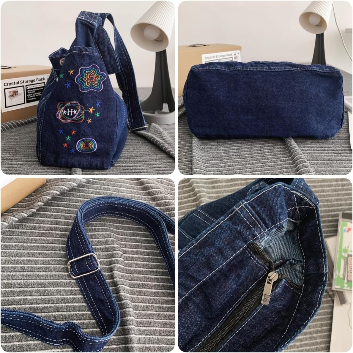 Leaper Denim Tote Bag Denim Shoulder Bag Lightweight Retro Travel Crossbody Hobo Handbag for Women