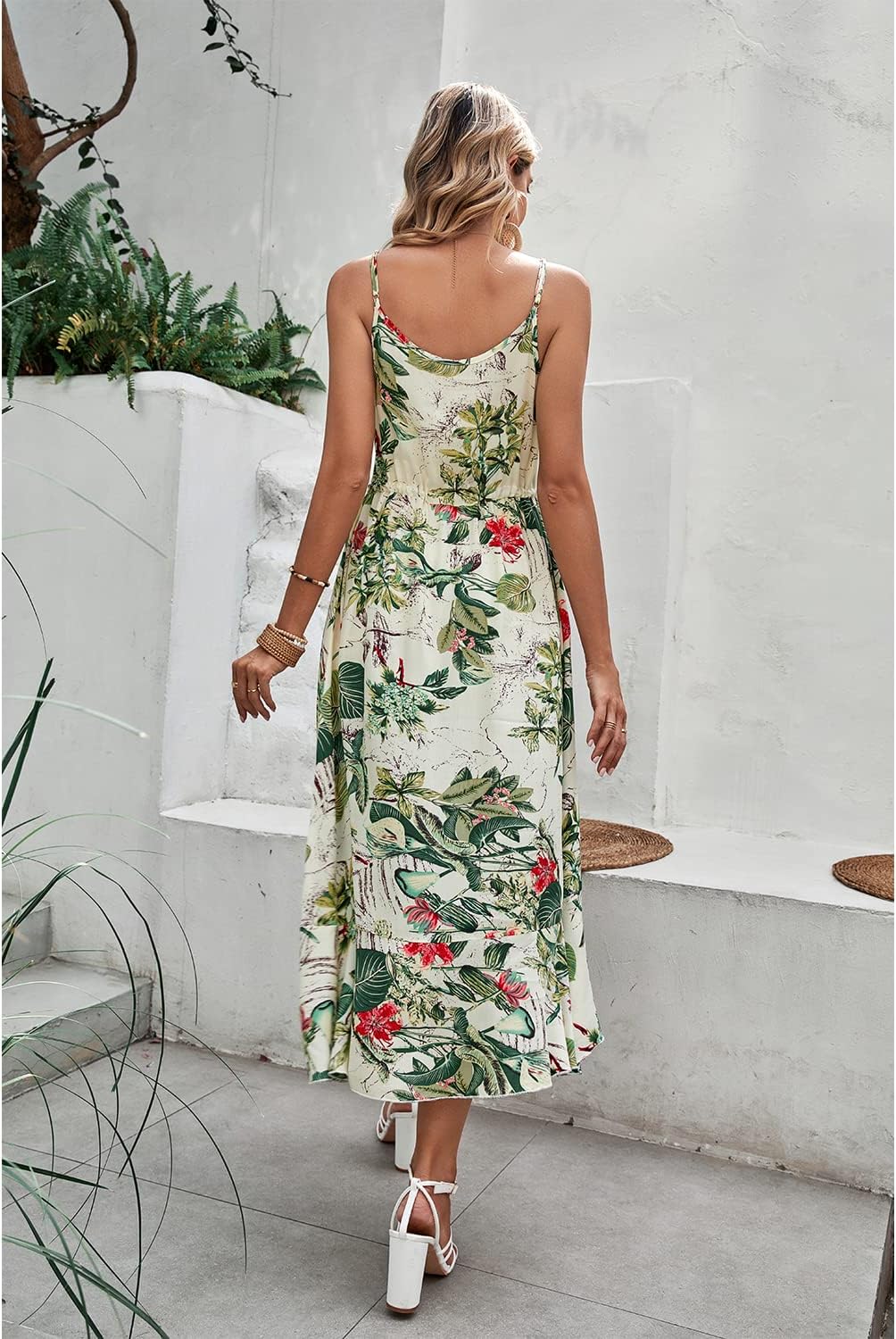 BROVAVE Women's 2024 Summer Casual Boho Sundress Polka Dot Spaghetti Strap V Neck Flowy Midi Dresses