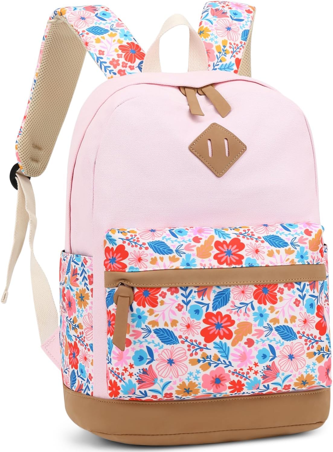 Leaper Girls Cute Floral Canvas Backpack Laptop Backpack Casual Shoulder Bag Satchel Daypack Black