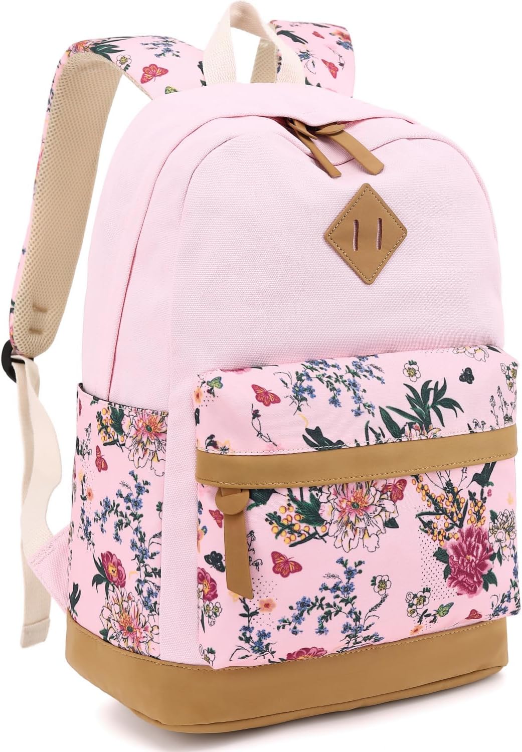 Leaper Girls Cute Floral Canvas Backpack Laptop Backpack Casual Shoulder Bag Satchel Daypack Black