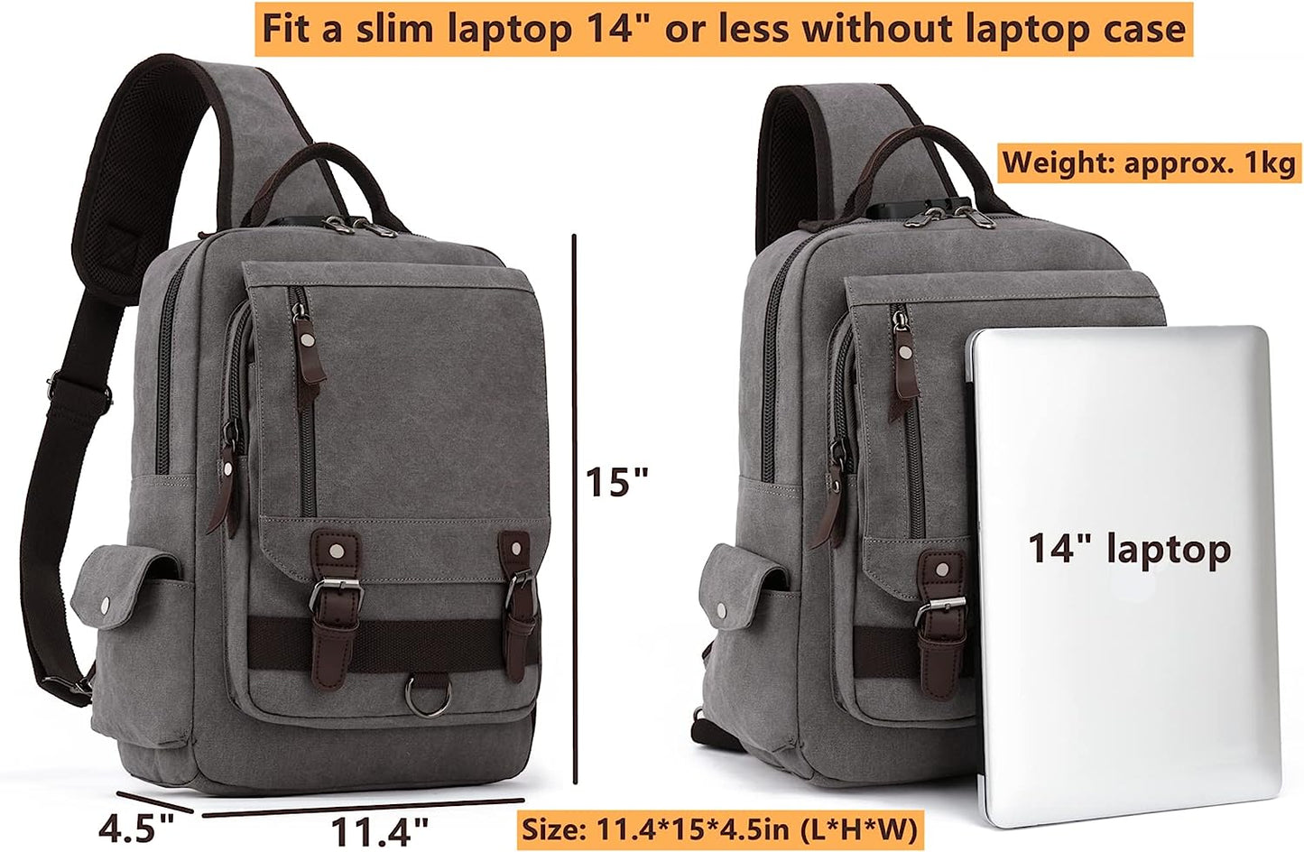 Leaper Canvas Messenger Bag Sling Bag Cross Body Bag Shoulder Bag Black, L