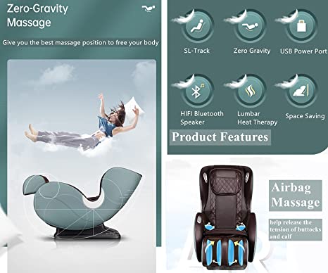 BOSSCARE Small Massage Chairs SL Track Full Body Massage Recliner, Shiatsu Recliner, Space-Saving Design, Zero Gravity, Bluetooth Speaker