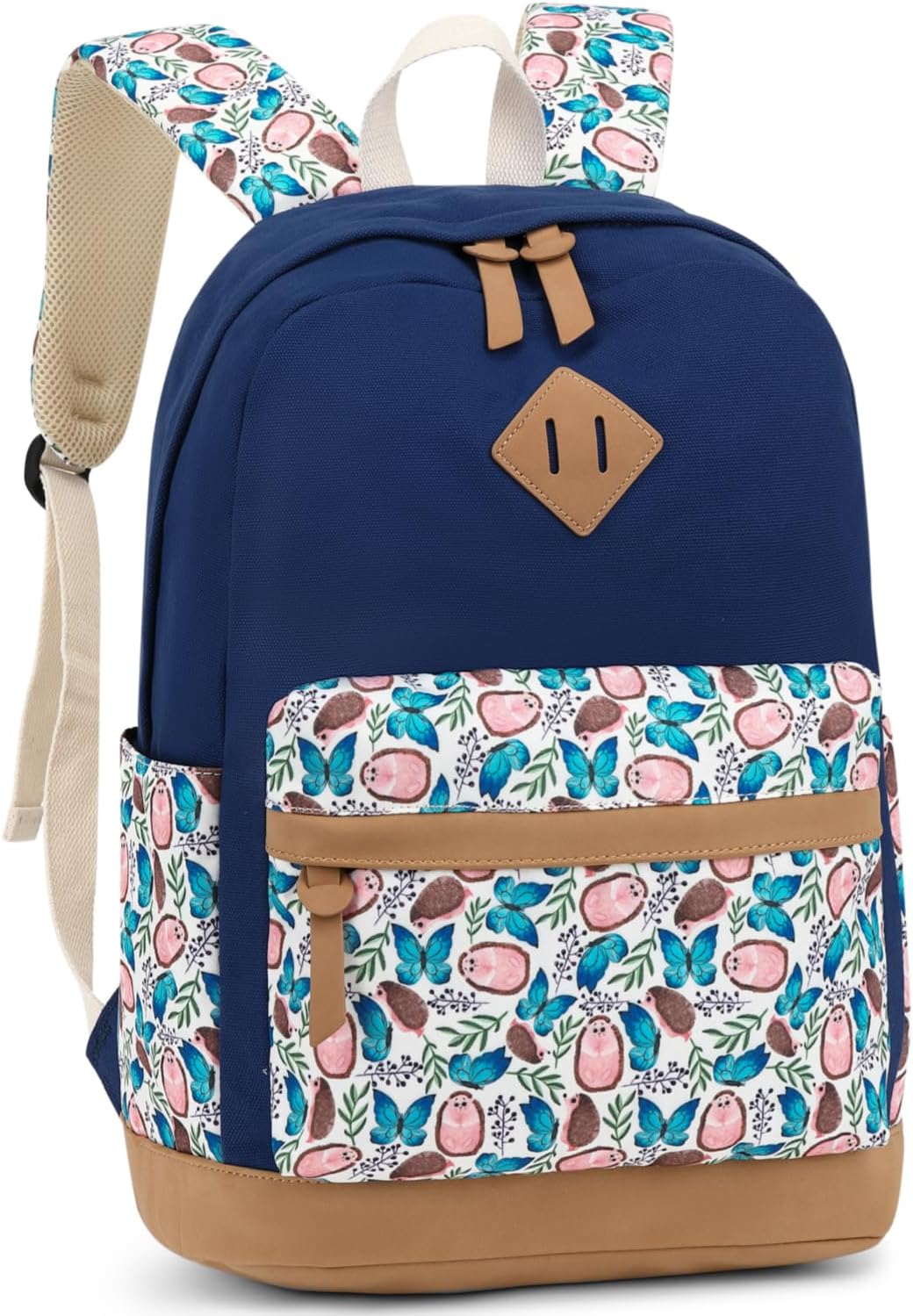 Leaper Girls Cute Floral Canvas Backpack Laptop Backpack Casual Shoulder Bag Satchel Daypack Black