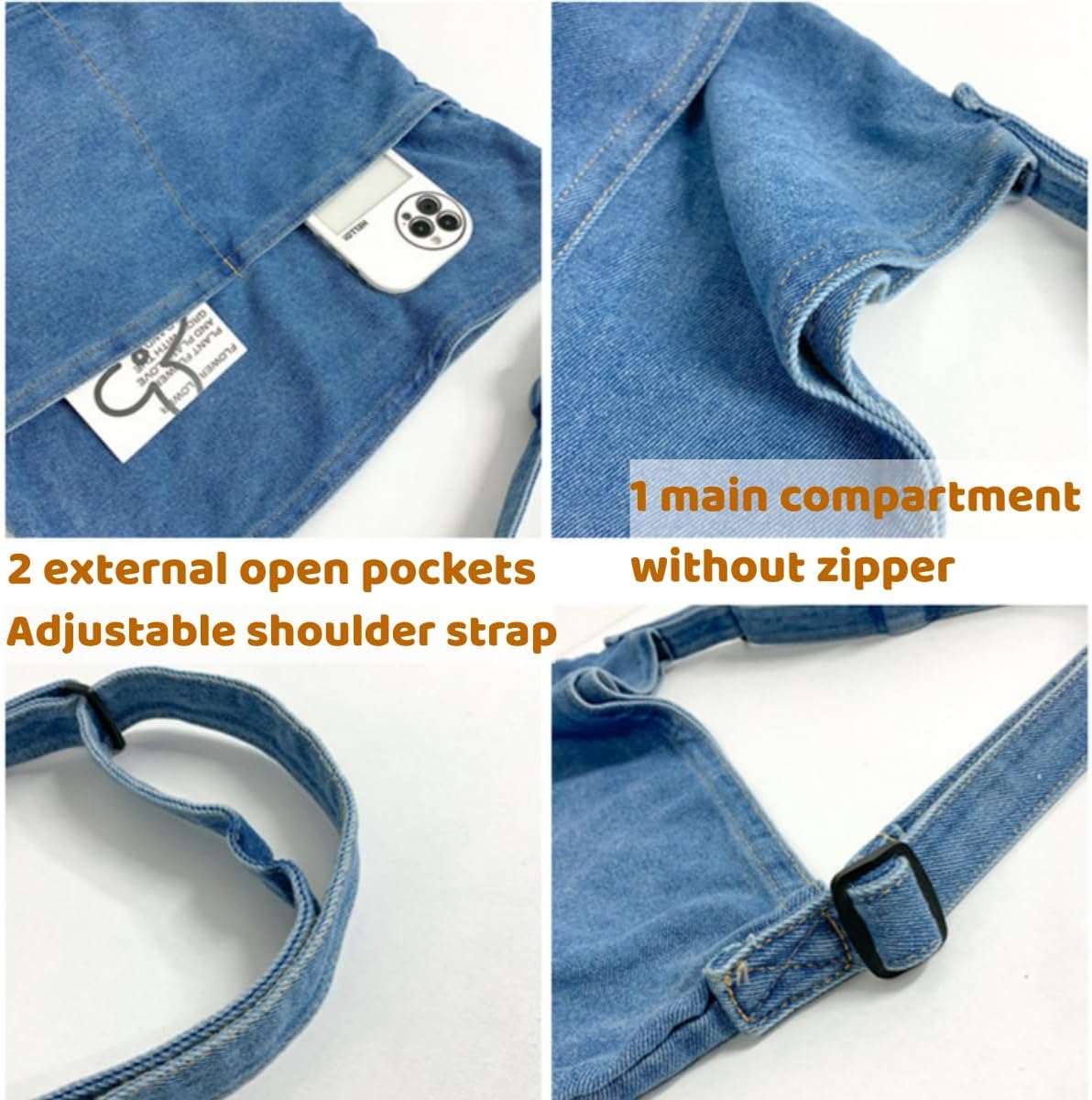 Leaper Women's Hobo Handbags Denim Shoulder Bag Lightweight Retro Travel Crossbody Handbag for Women