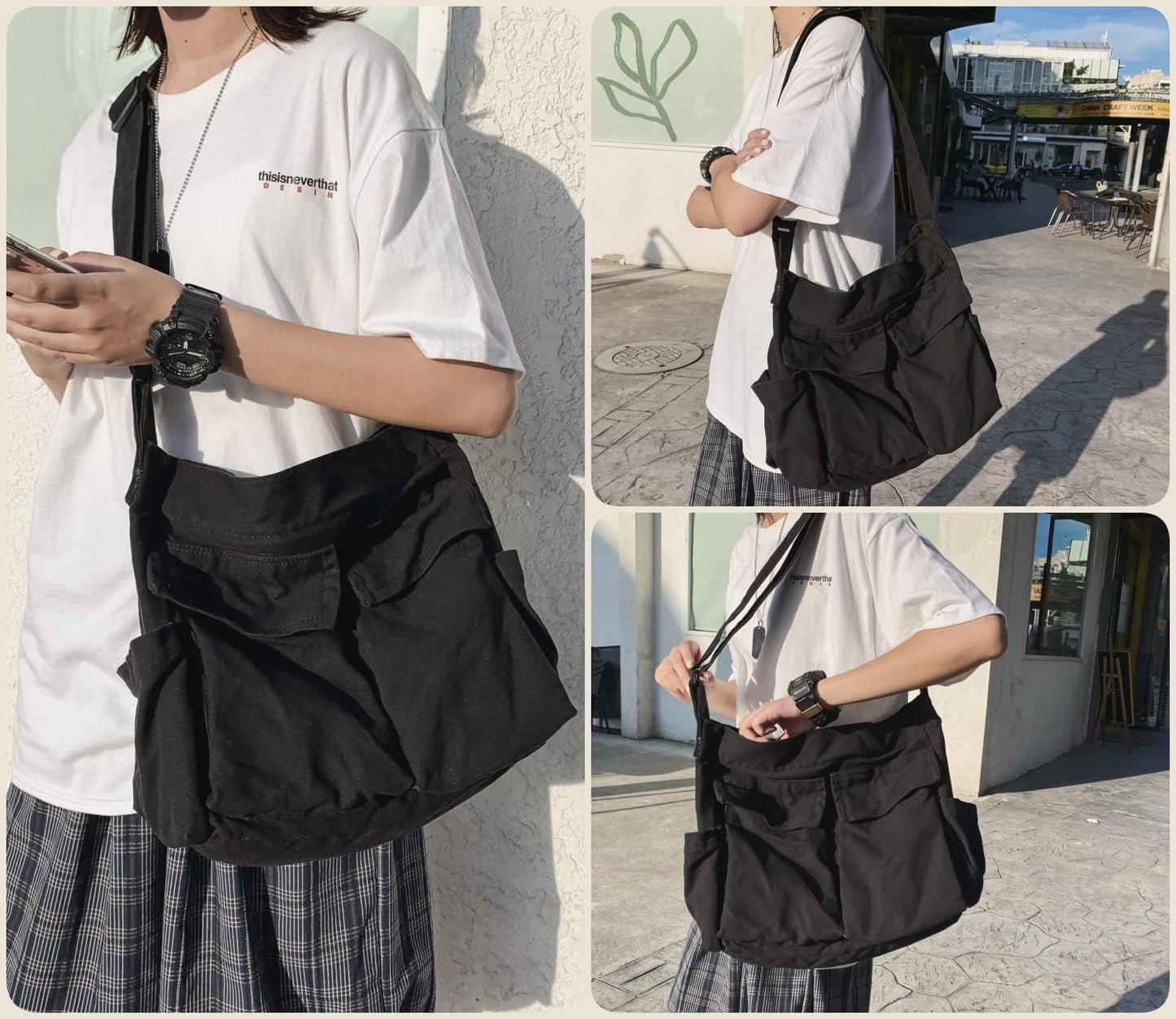 Leaper Canvas Hobo Crossbody Handbag for Women and Men Shoulder Bag Casual Tote Bag