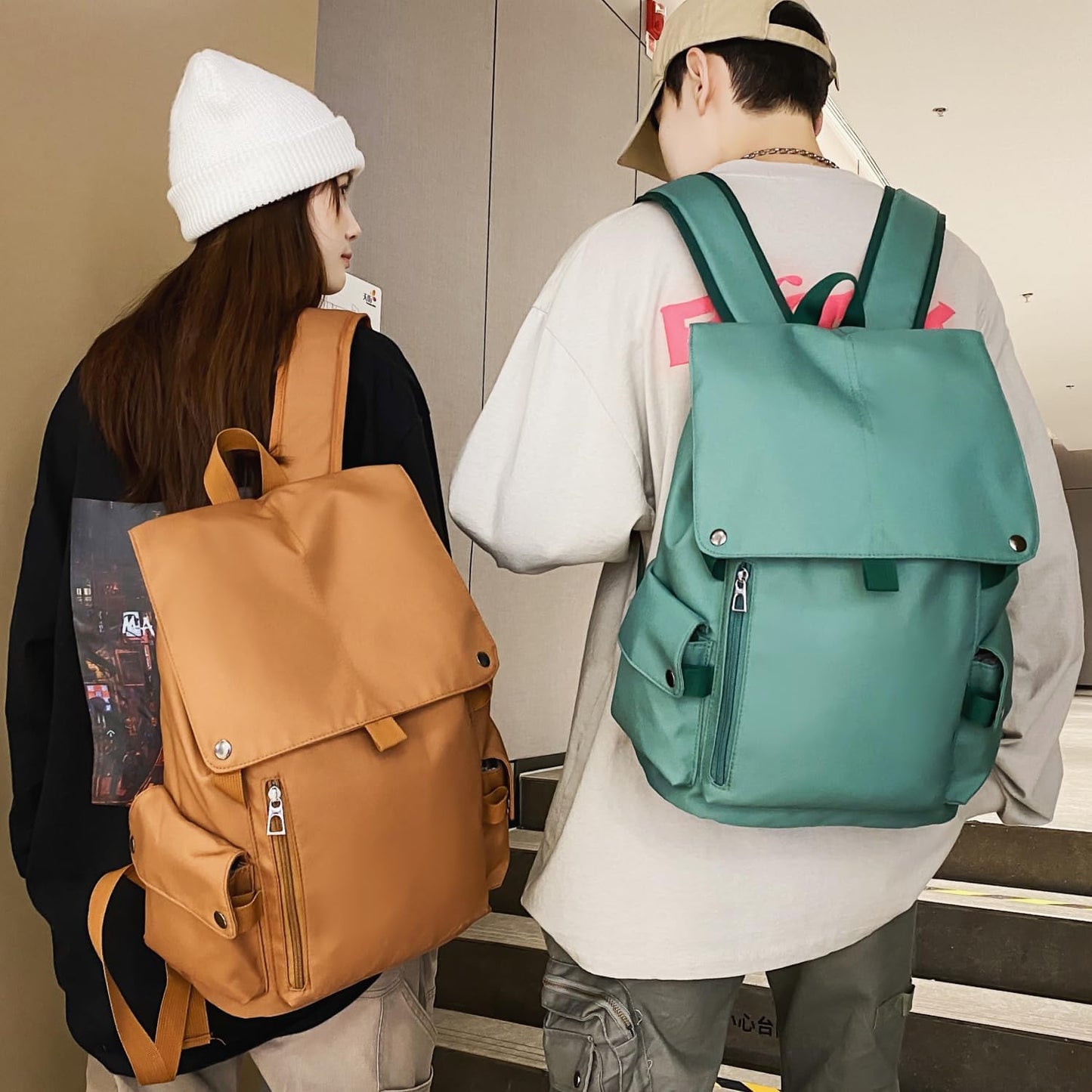 Leaper Vintage Canvas Leather Travel Rucksack Military Backpack Hiking Daypack