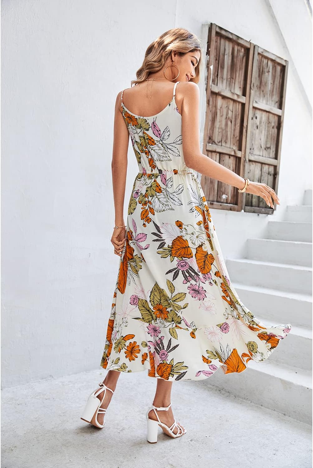 BROVAVE Women's 2024 Summer Casual Boho Sundress Polka Dot Spaghetti Strap V Neck Flowy Midi Dresses