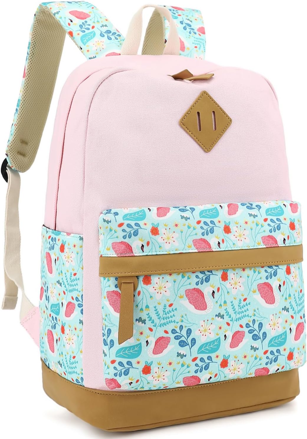 Leaper Girls Cute Floral Canvas Backpack Laptop Backpack Casual Shoulder Bag Satchel Daypack Black