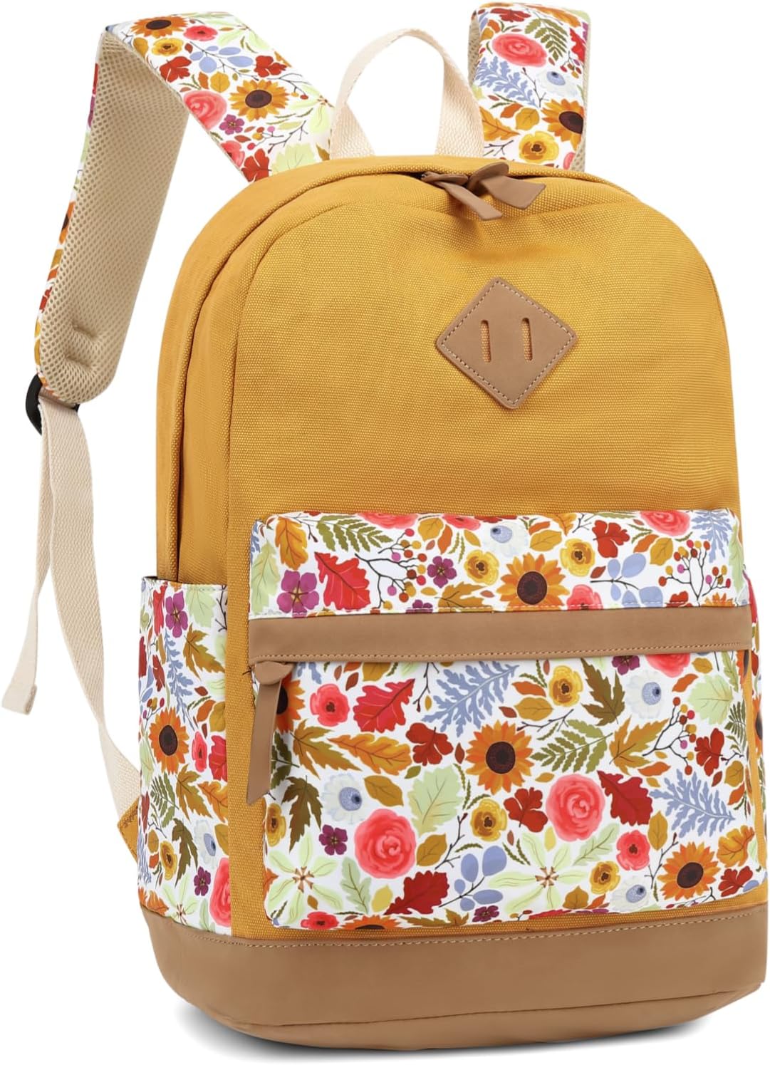 Leaper Girls Cute Floral Canvas Backpack Laptop Backpack Casual Shoulder Bag Satchel Daypack Black