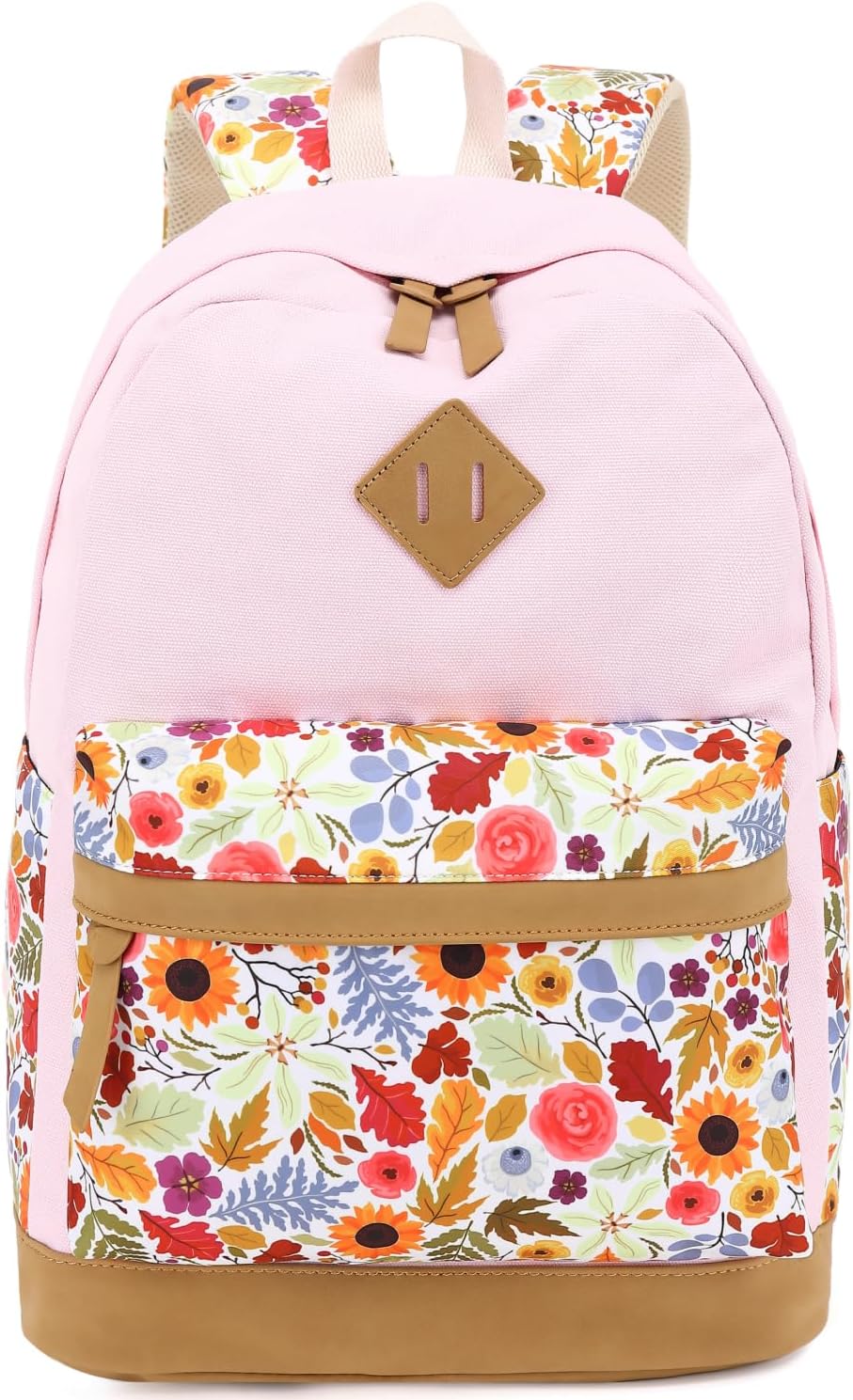 Leaper Girls Cute Floral Canvas Backpack Laptop Backpack Casual Shoulder Bag Satchel Daypack Black