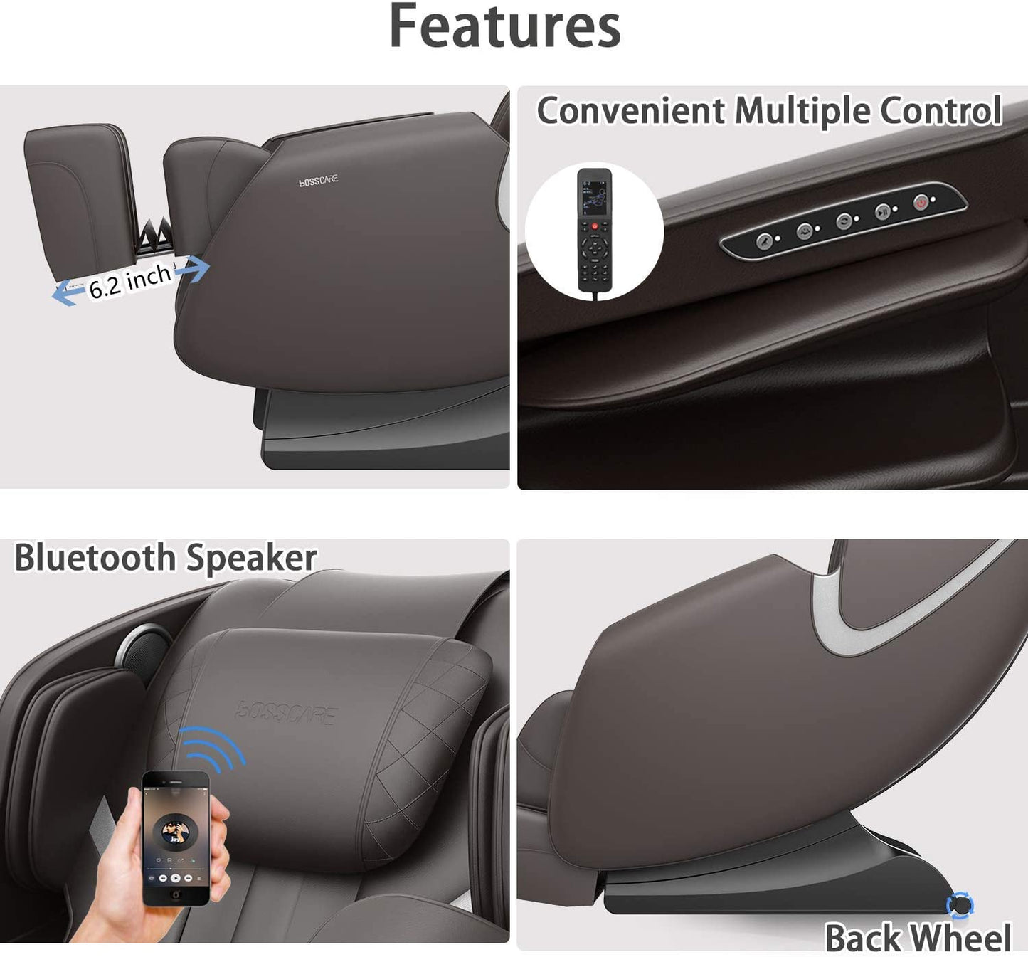 BOSSCARE Massage Chair Recliner with Zero Gravity, Full Body Airbag Massage Chair with Bluetooth Speaker, Foot Roller