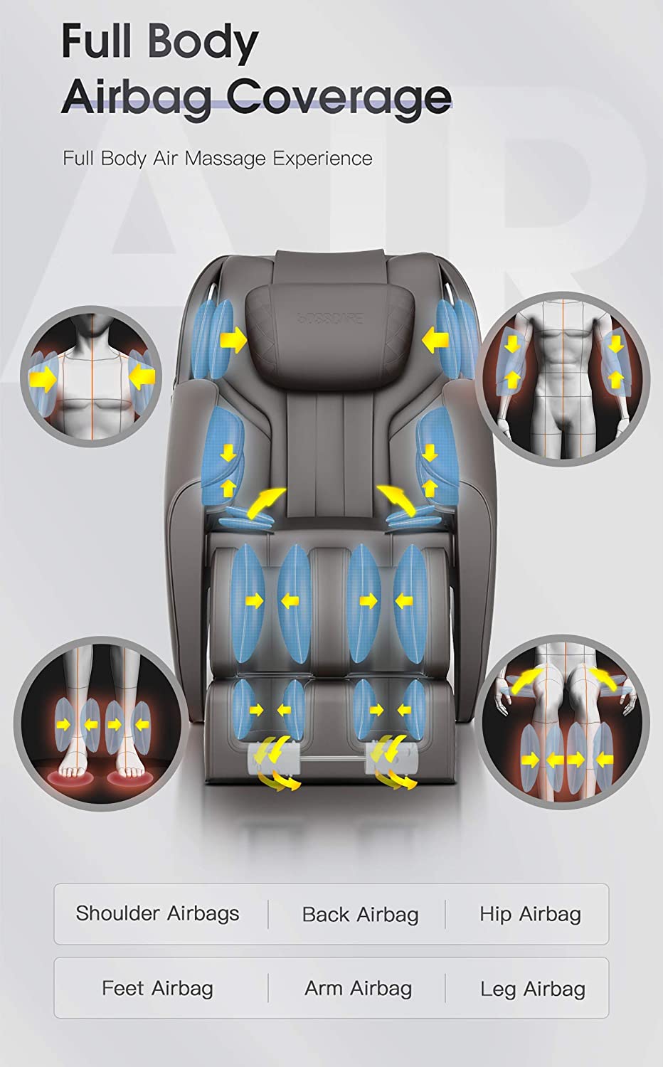 BOSSCARE Massage Chair Recliner with Zero Gravity, Full Body Airbag Massage Chair with Bluetooth Speaker, Foot Roller