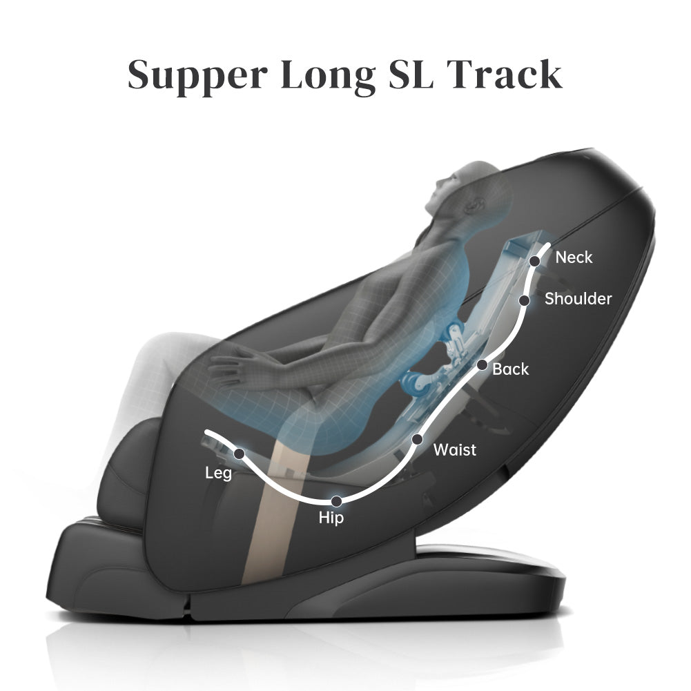 BOSSCARE Assembled Shiatsu Massage Chairs with Full Body Recliner SL-Track with Anion,Thai Stretch Black