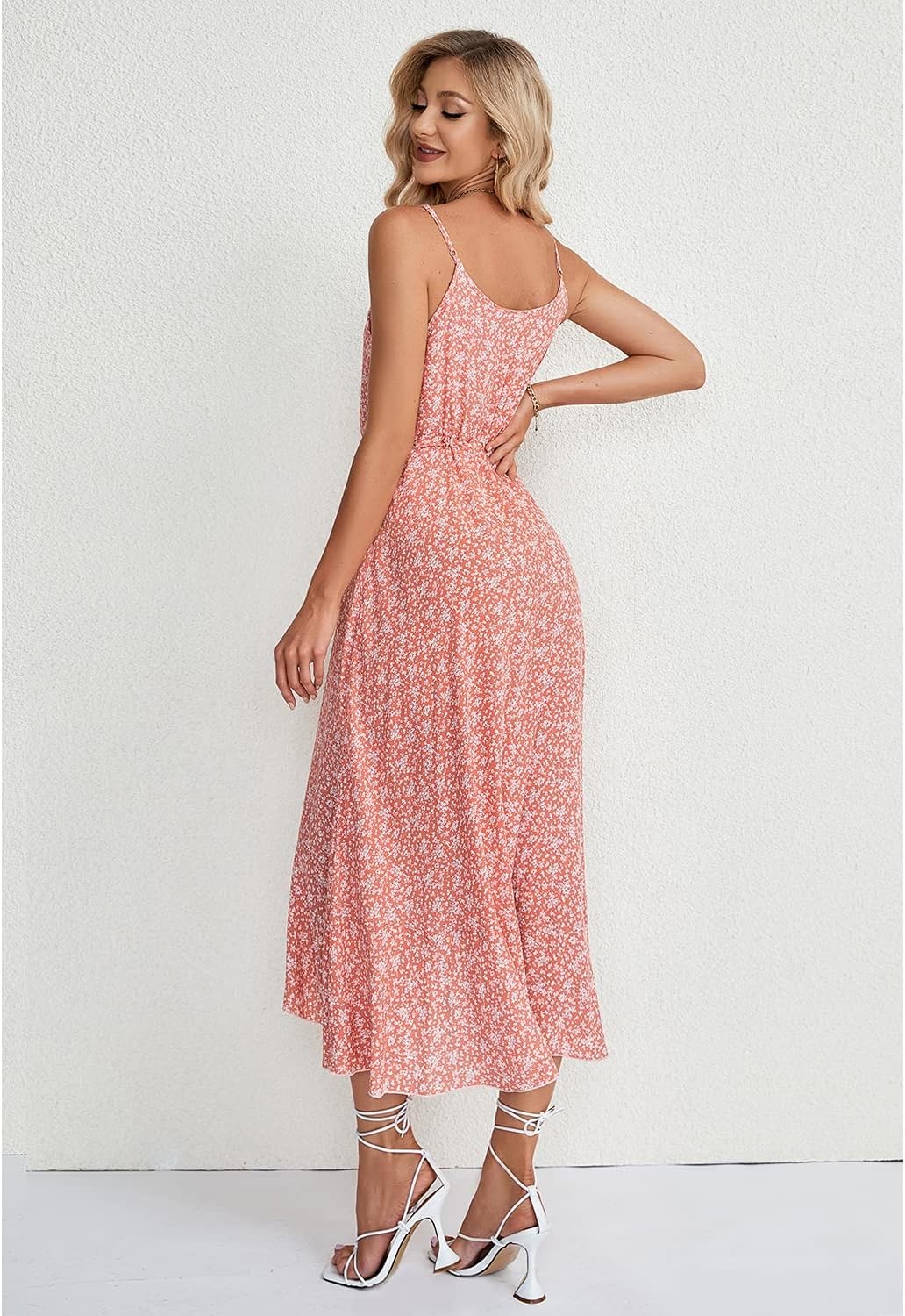 BROVAVE Women's 2024 Summer Casual Boho Sundress Polka Dot Spaghetti Strap V Neck Flowy Midi Dresses
