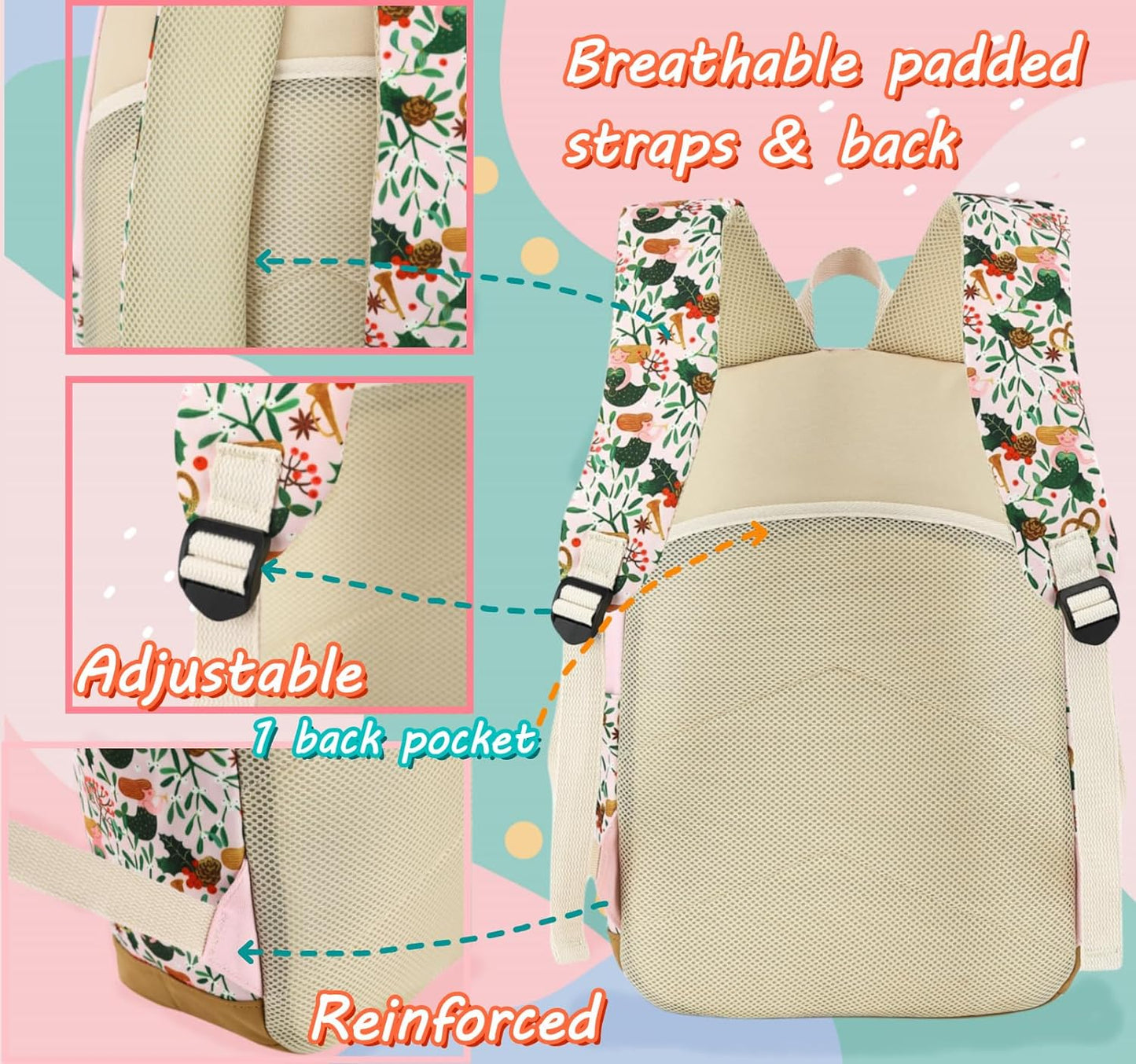 Leaper Girls Cute Floral Canvas Backpack Laptop Backpack Casual Shoulder Bag Satchel Daypack Black