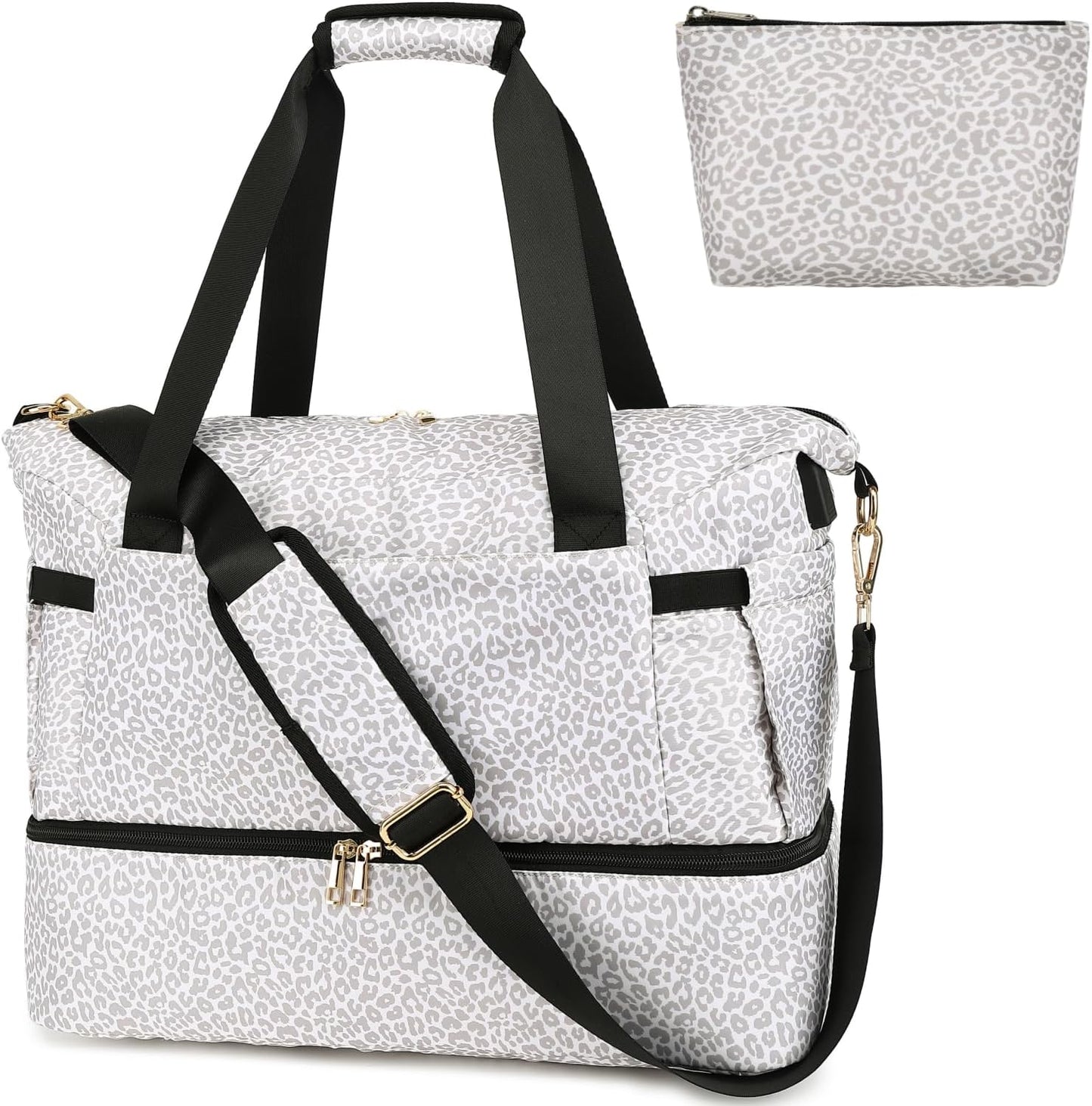 Leaper Sports Duffel Bag with USB Charging Port, Travel Duffle Bag Weekender Overnight Bag, Gym Bag for Women with Wet Pocket and Shoes Compartment, Yoga Crossbody Bag Handbag Beige