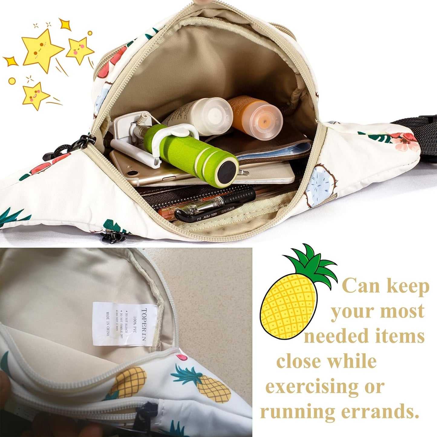 TOPERIN Fashion Fanny Pack Cute Running Belt Waist Pack Running Waist Bag Belt