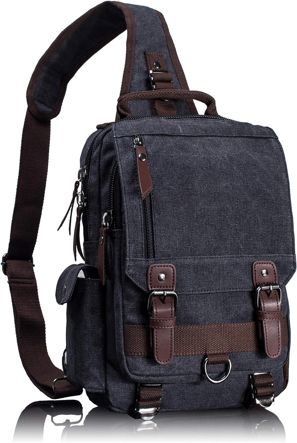 Leaper Canvas Messenger Bag Sling Bag Cross Body Bag Shoulder Bag Black, L