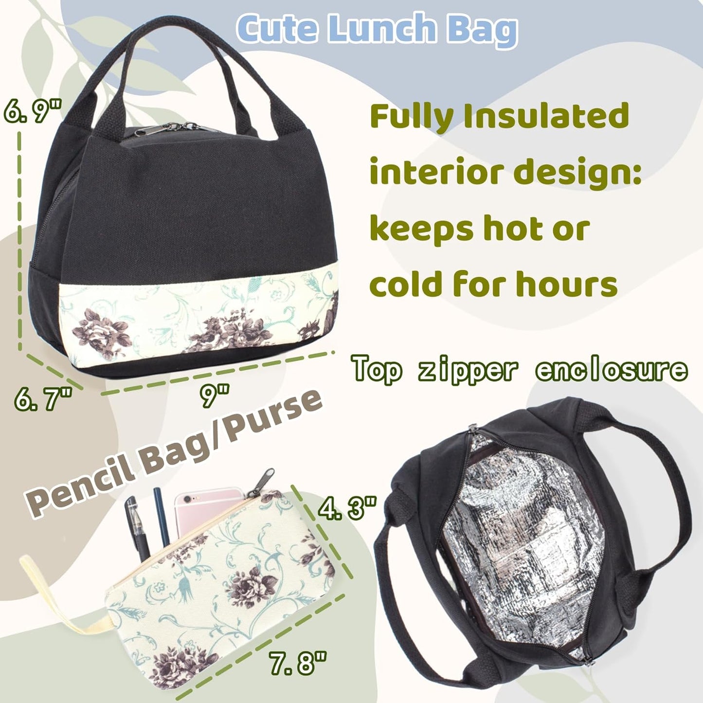 Leaper Cute Laptop Backpack Canvas Bag Daypack bag Lunch Bag Purse 3 in 1